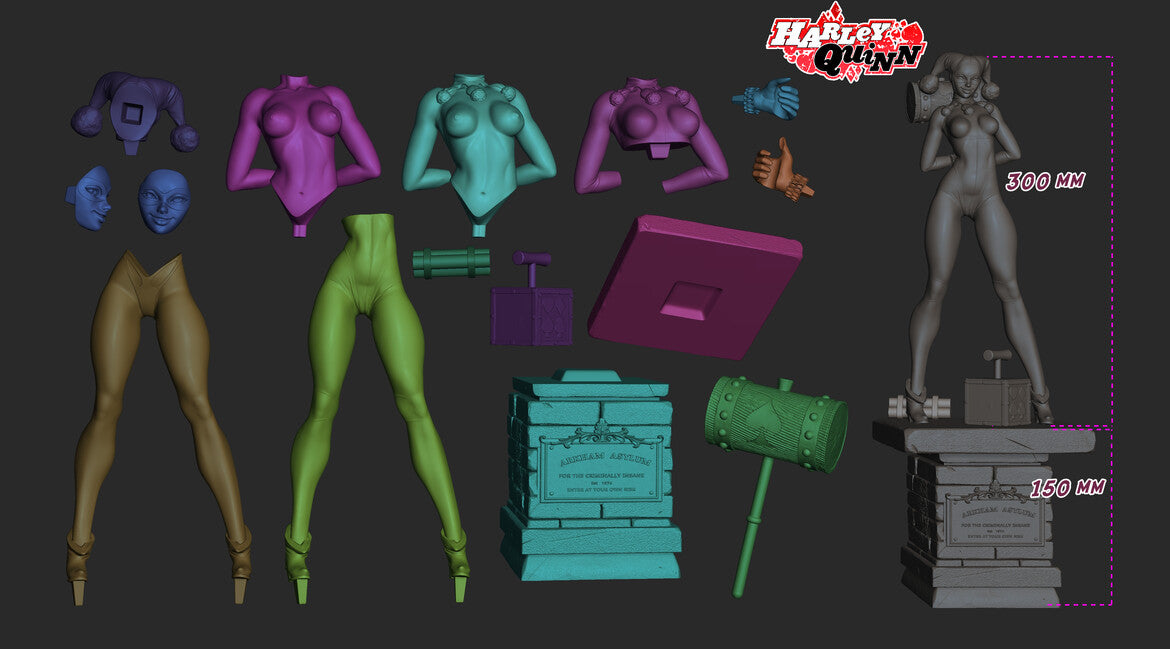 Harley Quinn Classic Special Edition - STL 3D Print Files - 3D Printed Garage Kit ガレージキット Resin Model Scale Figure フィギュア