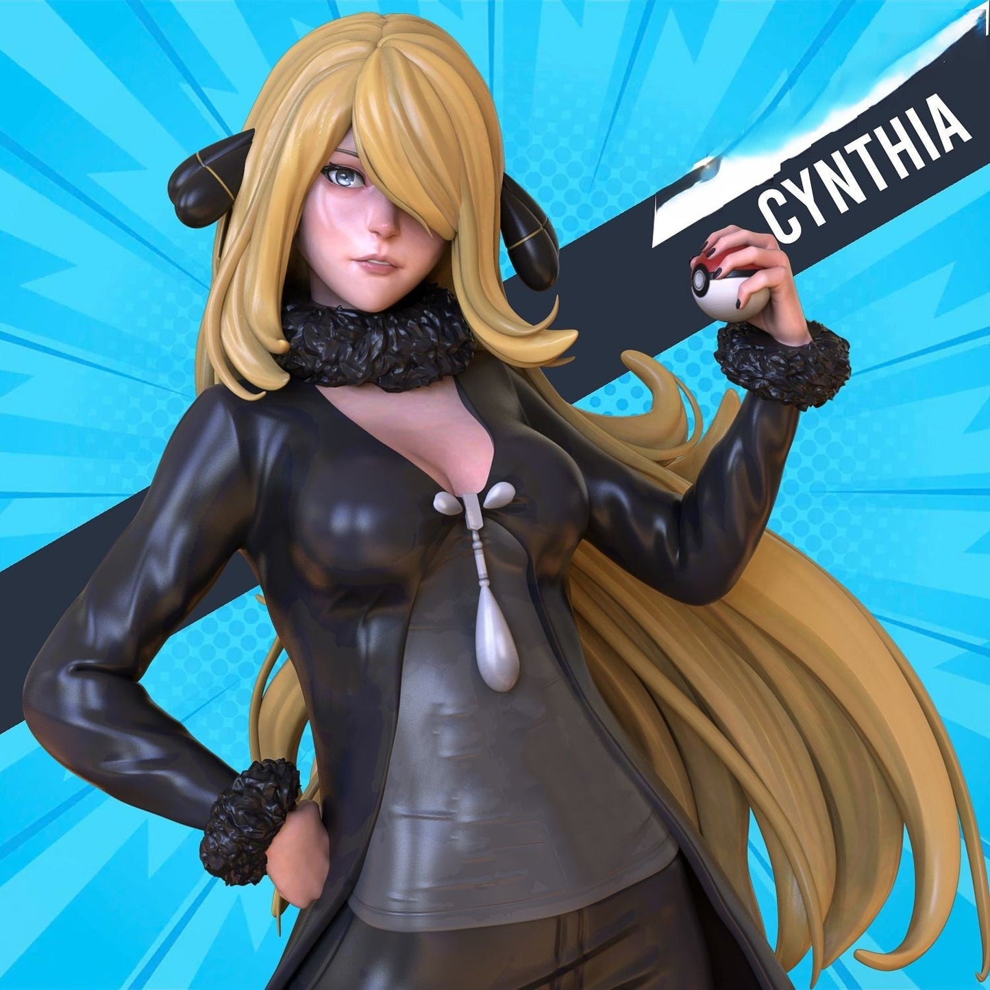 Cynthia Special Edition with Garchomp - Pokemon - STL 3D Print Files - 3D Printed Garage Kit ガレージキット Resin Model Scale Figure フィギュア