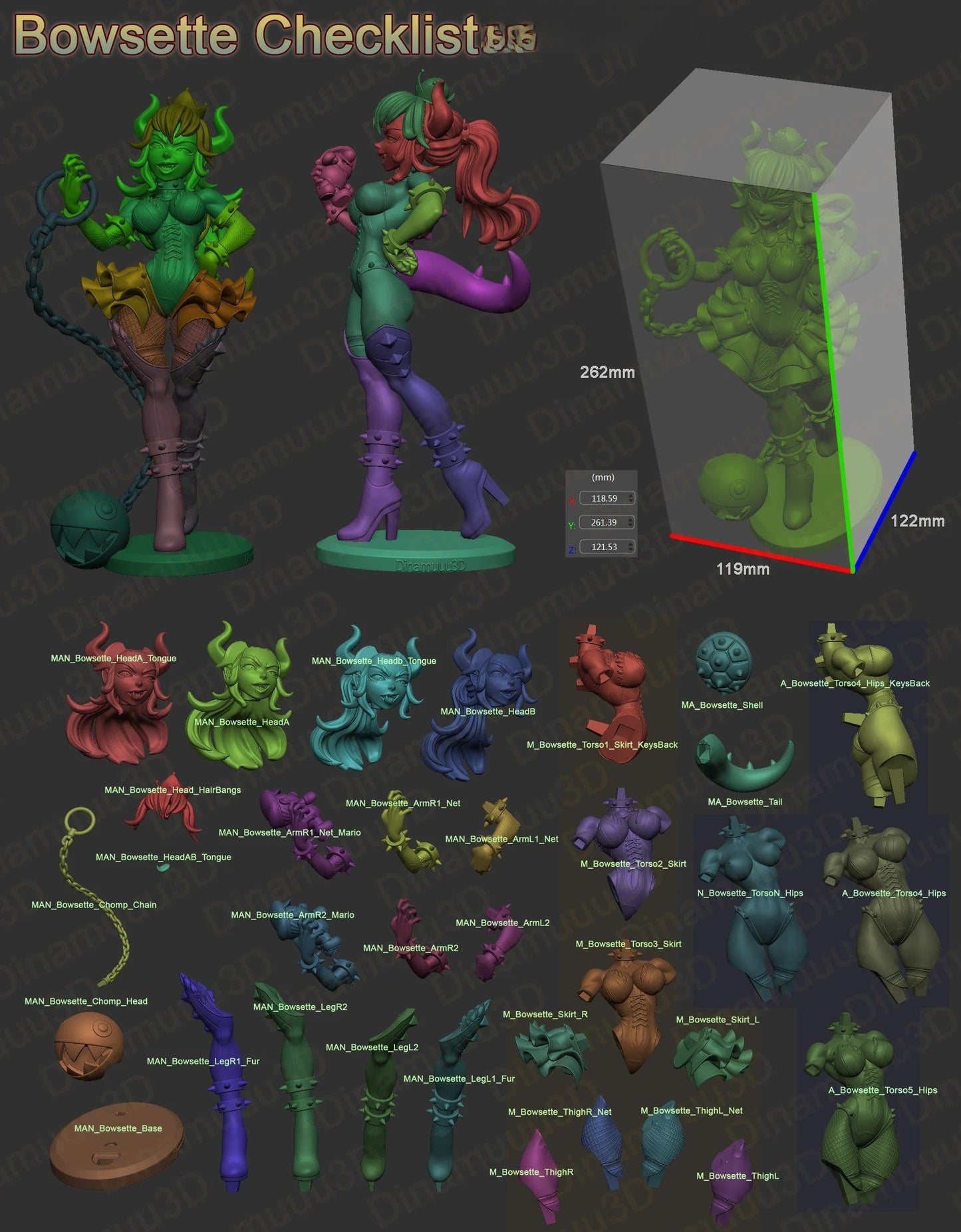 Bowsette Special Edition - Super Mario - STL 3D Print Files - 3D Printed Garage Kit ガレージキット Resin Model Scale Figure フィギュア