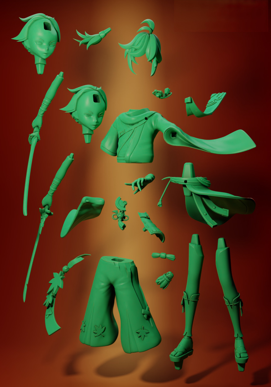 Kaedehara Kazuha - Genshin Impact - STL 3D Print Files - 3D Printed Garage Kit ガレージキット Resin Model Scale Figure フィギュア