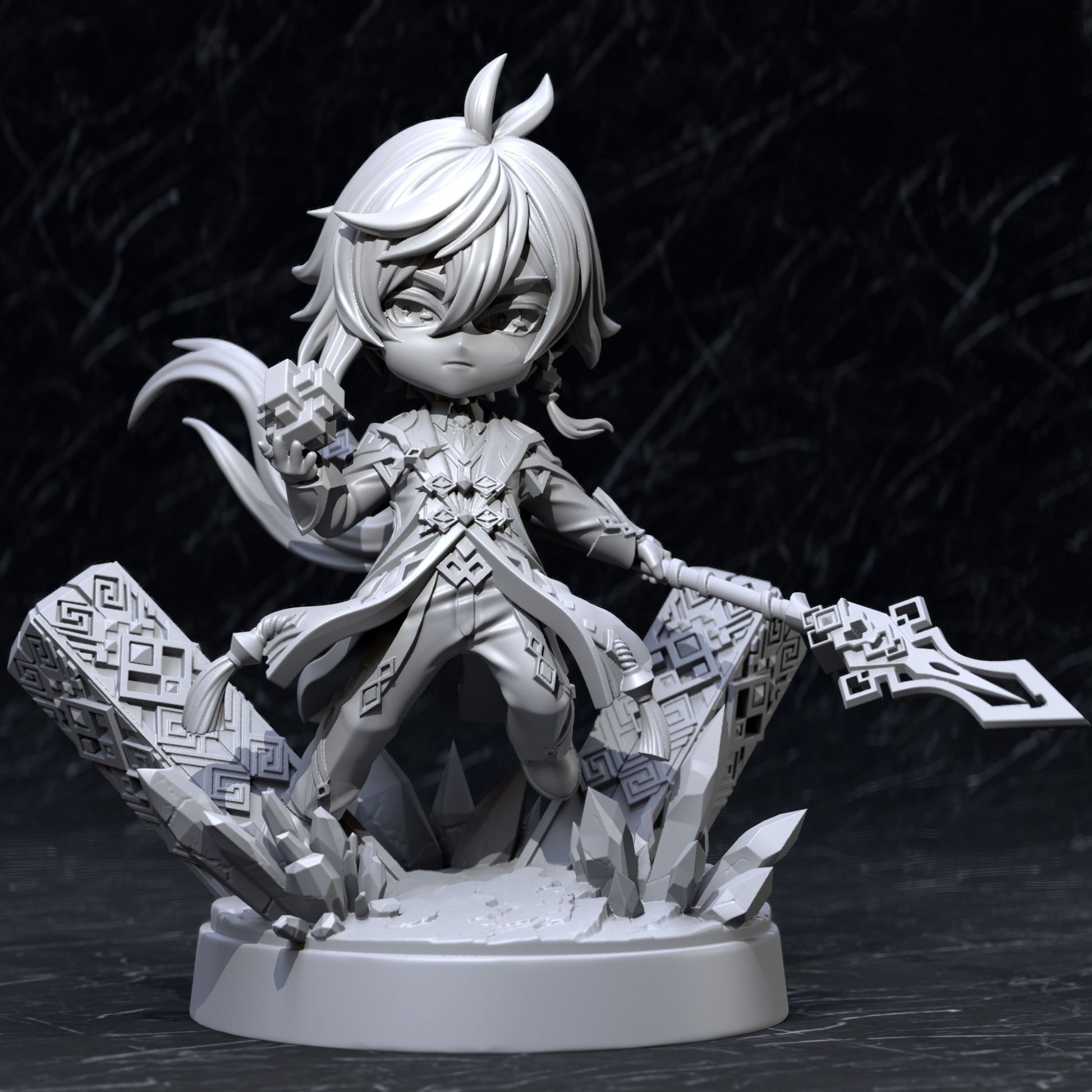 Chibi Zhongli - Genshin Impact - STL 3D Print Files - 3D Printed Garage Kit ガレージキット Resin Model Scale Figure フィギュア