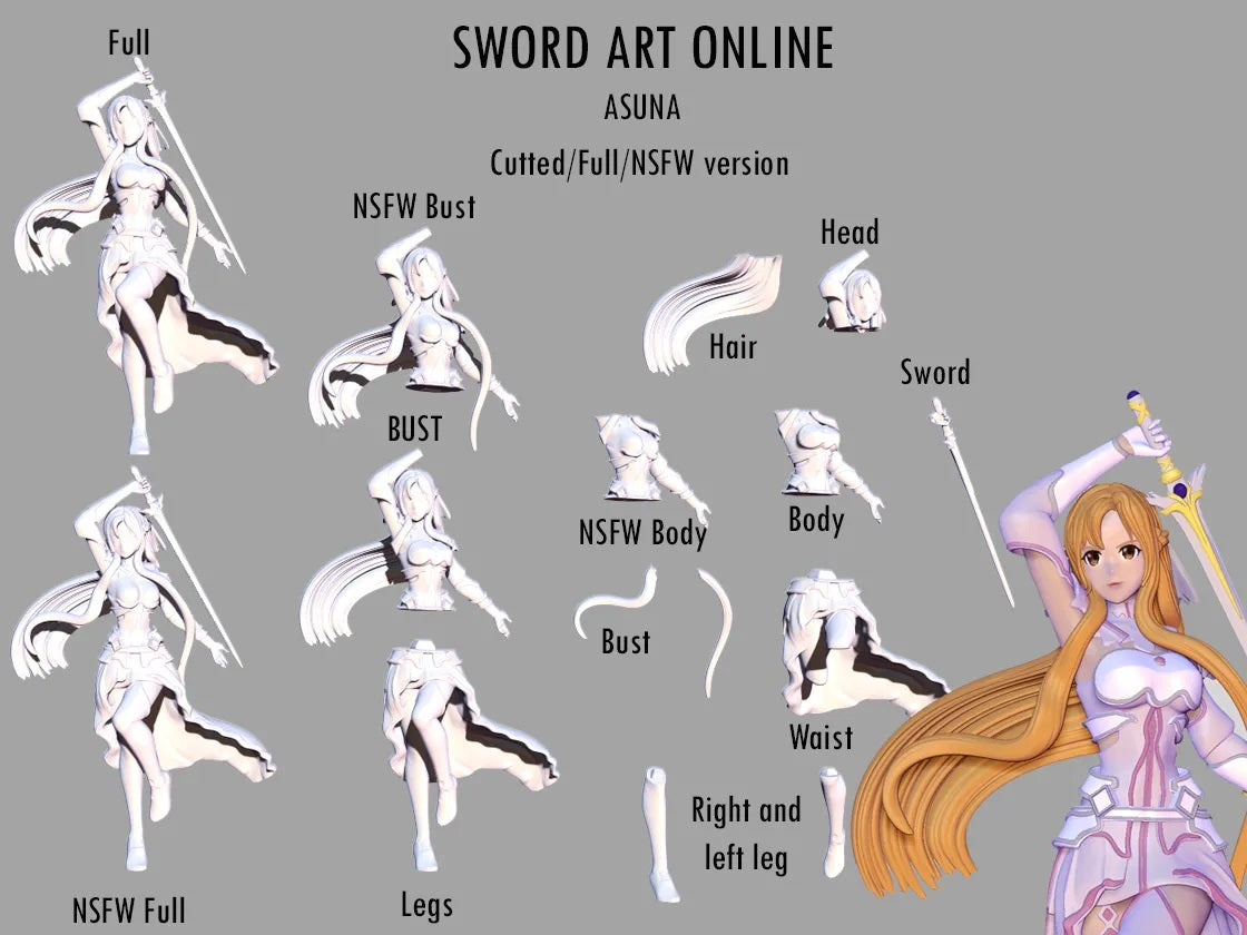Yuuki Asuna Special Edition - Sword Art Online - STL 3D Print Files - 3D Printed Garage Kit ガレージキット Resin Model Scale Figure フィギュア