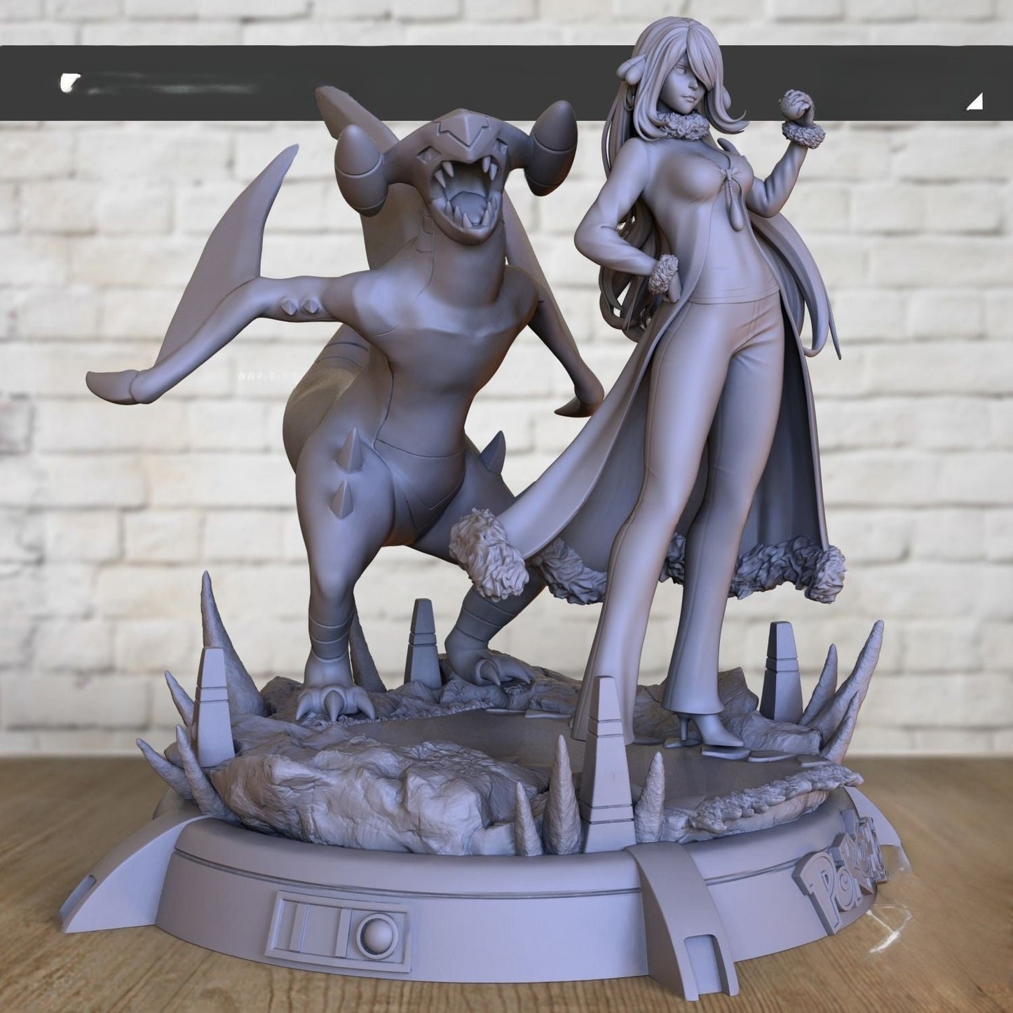 Cynthia Special Edition with Garchomp - Pokemon - STL 3D Print Files - 3D Printed Garage Kit ガレージキット Resin Model Scale Figure フィギュア