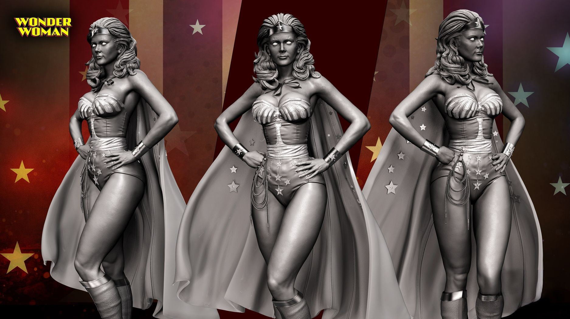 Wonder Woman - Lynda Carter - STL 3D Print Files - 3D Printed Garage Kit ガレージキット Resin Model Scale Figure フィギュア