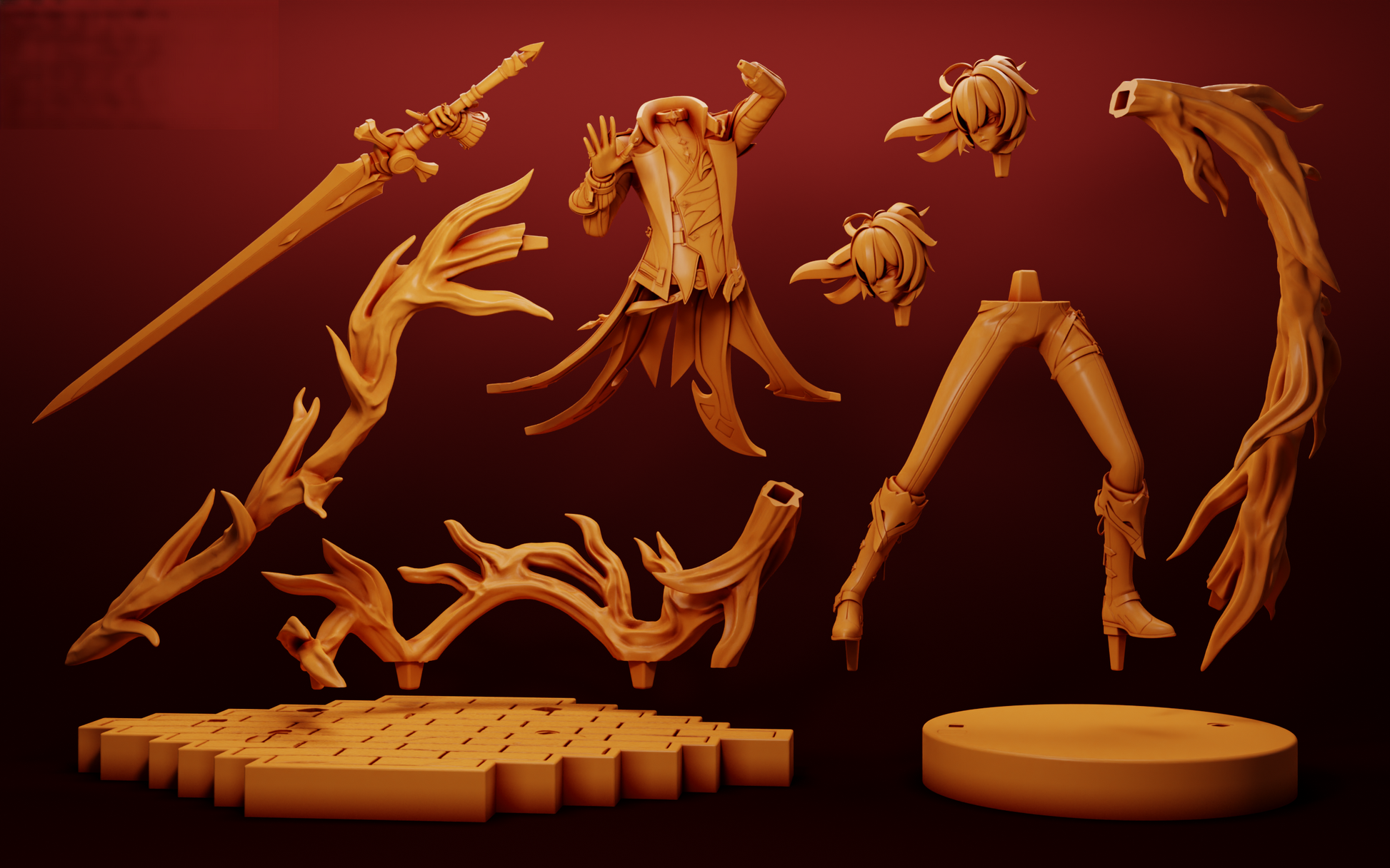 Diluc - Genshin Impact - STL 3D Print Files - 3D Printed Garage Kit ガレージキット Resin Model Scale Figure フィギュア