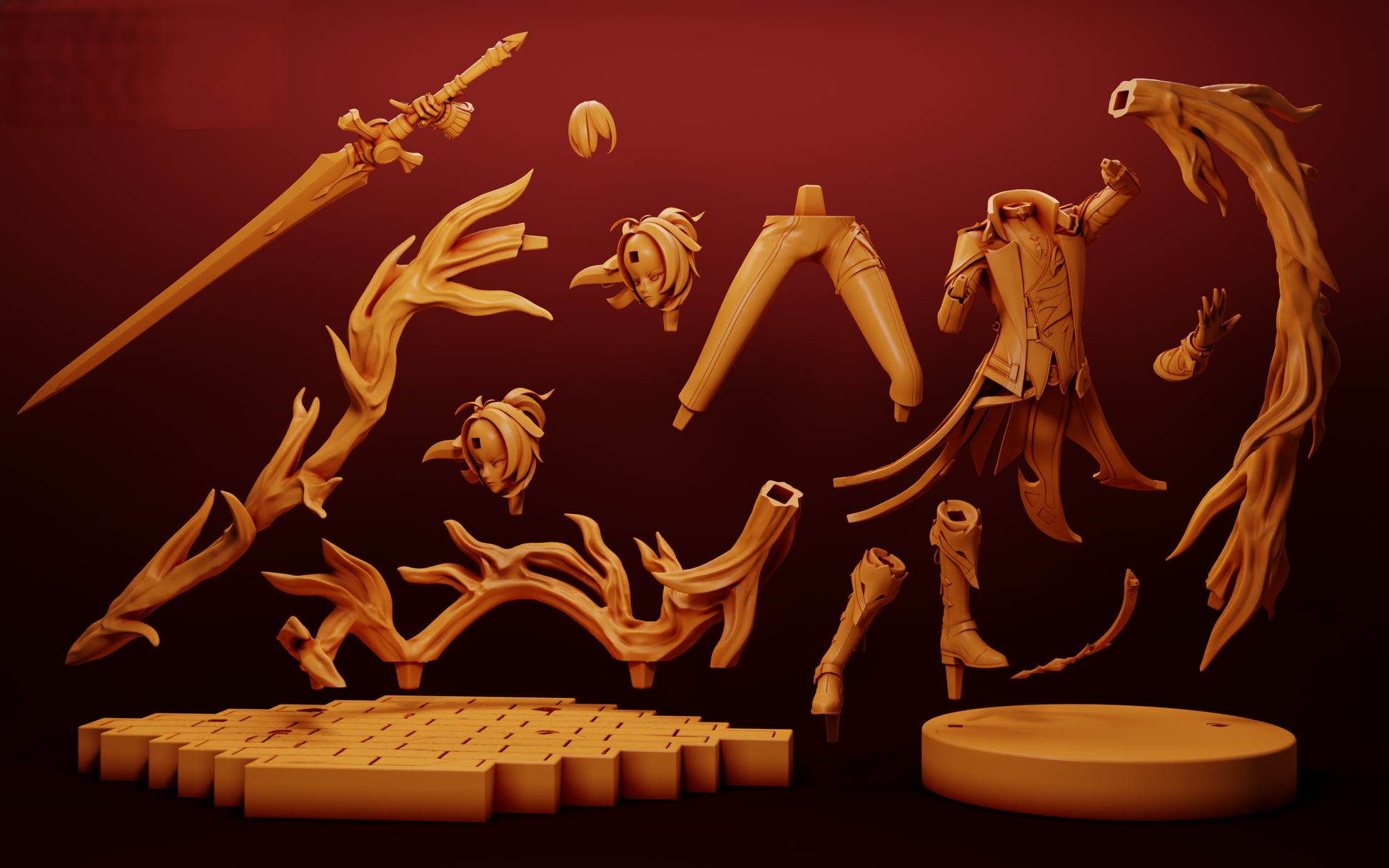 Diluc - Genshin Impact - STL 3D Print Files - 3D Printed Garage Kit ガレージキット Resin Model Scale Figure フィギュア