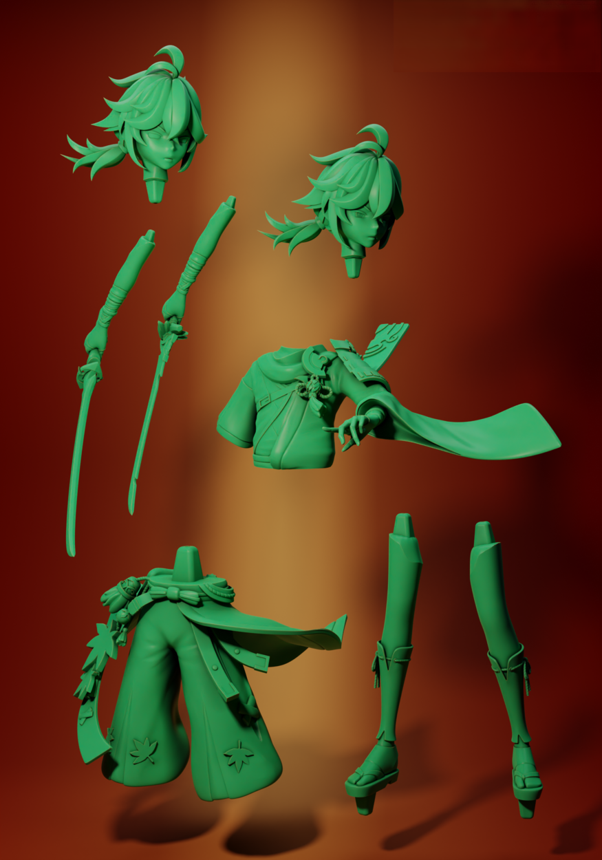 Kaedehara Kazuha - Genshin Impact - STL 3D Print Files - 3D Printed Garage Kit ガレージキット Resin Model Scale Figure フィギュア