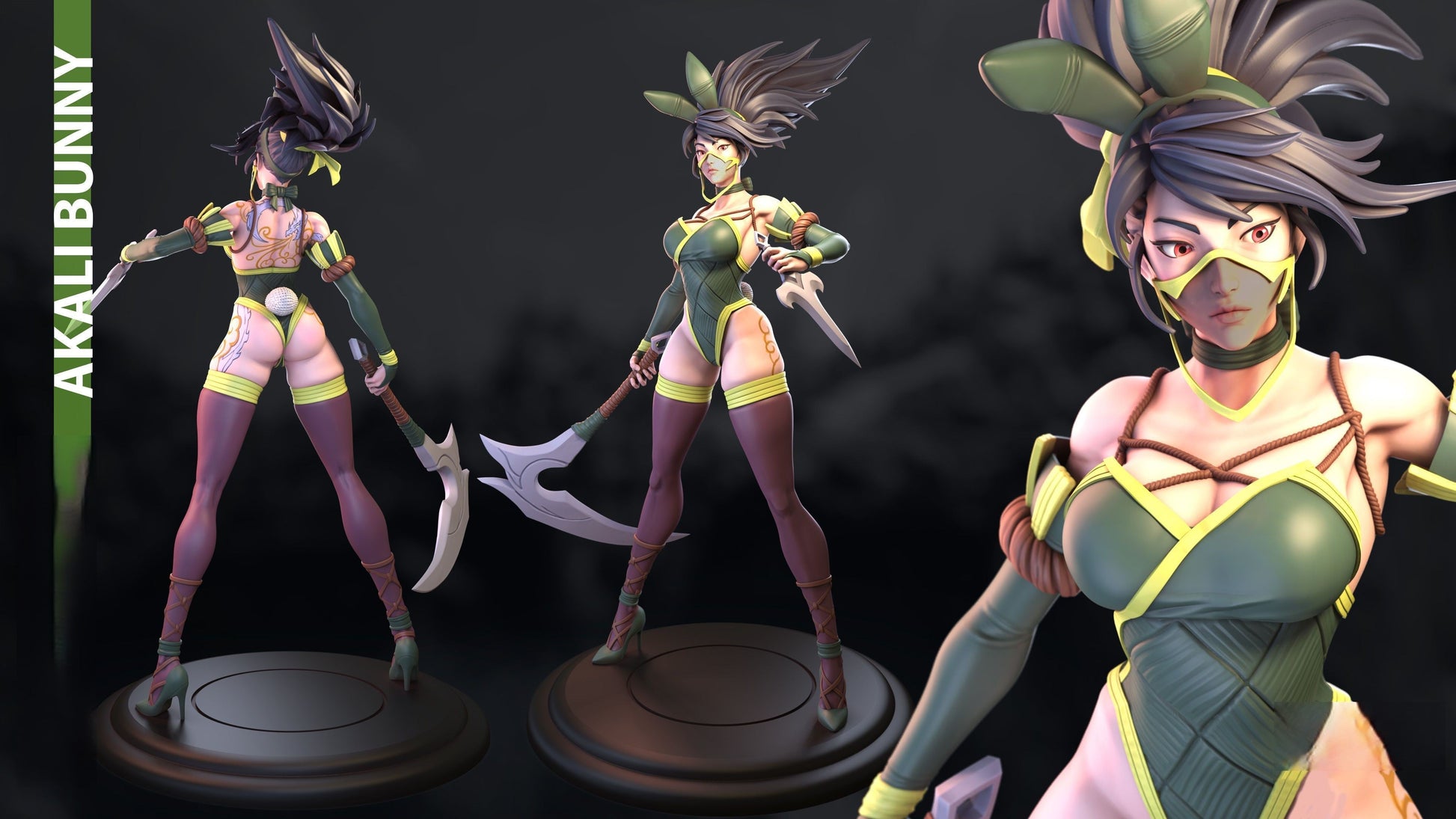 Akali Bunny Special Edition - League of Legend - STL 3D Print Files - 3D Printed Garage Kit ガレージキット Resin Model Scale Figure フィギュア