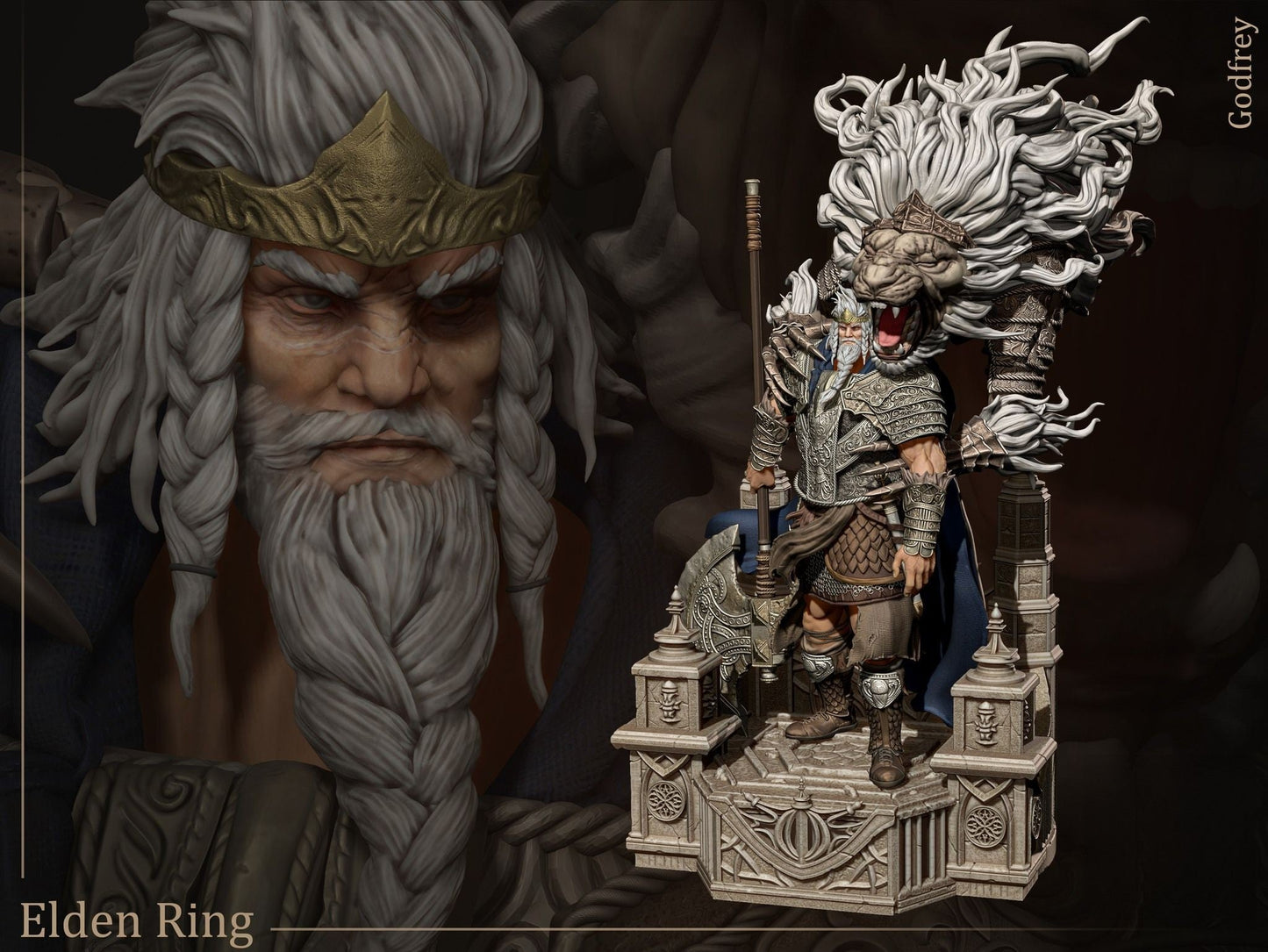 Godfrey - Elden Ring - STL 3D Print Files - 3D Printed Garage Kit ガレージキット Resin Model Scale Figure フィギュア