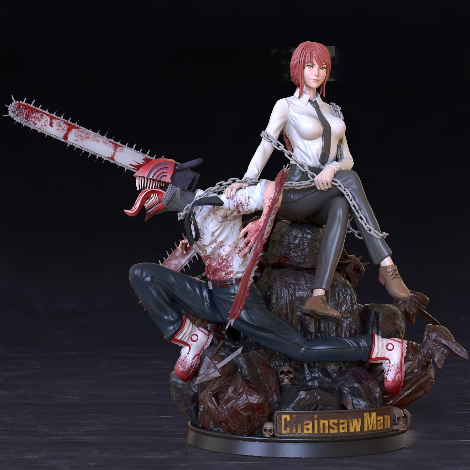 Makima and Denji Diorama - Chainsaw Man - STL 3D Print Files - 3D Printed Garage Kit ガレージキット Resin Model Scale Figure フィギュア