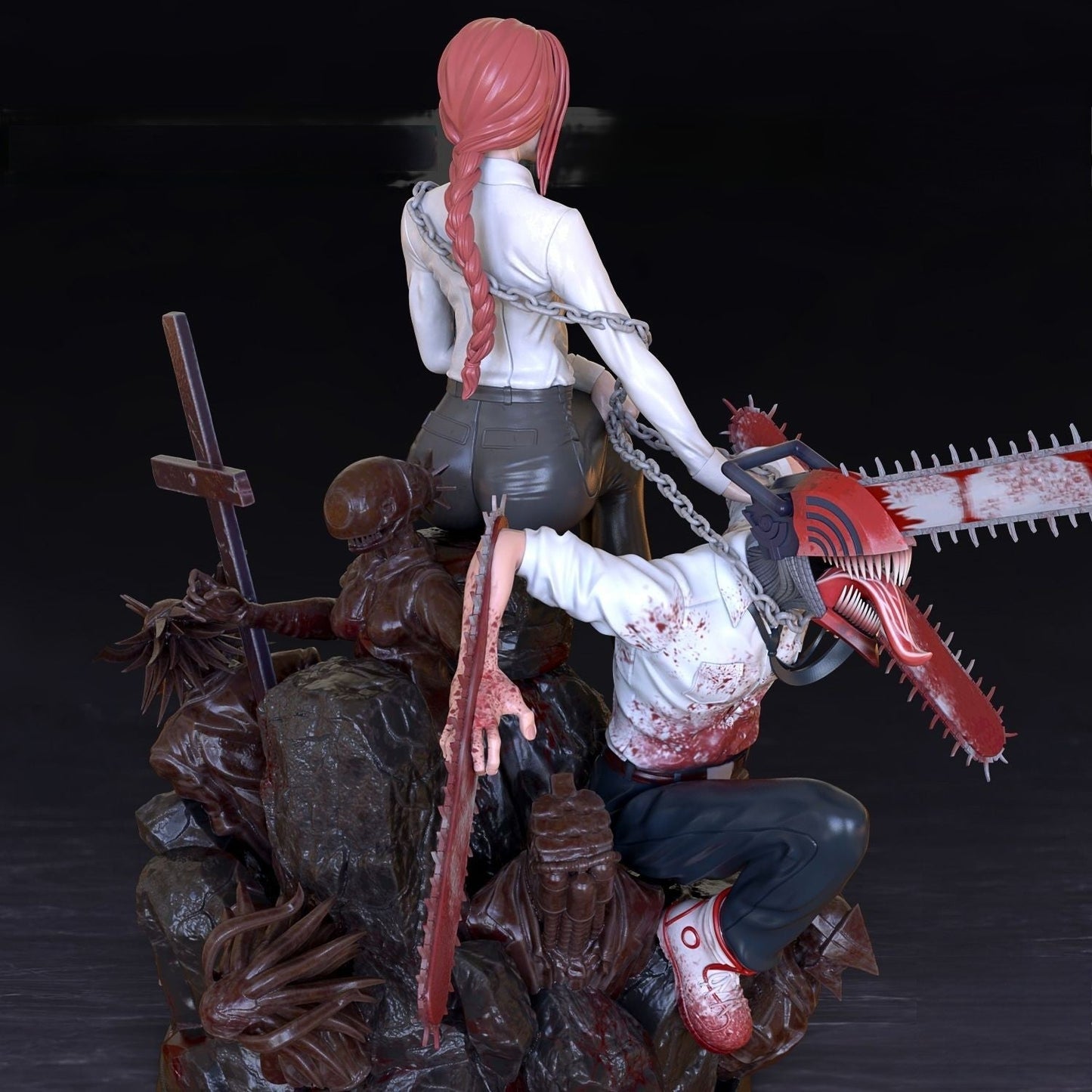 Makima and Denji Diorama - Chainsaw Man - STL 3D Print Files - 3D Printed Garage Kit ガレージキット Resin Model Scale Figure フィギュア