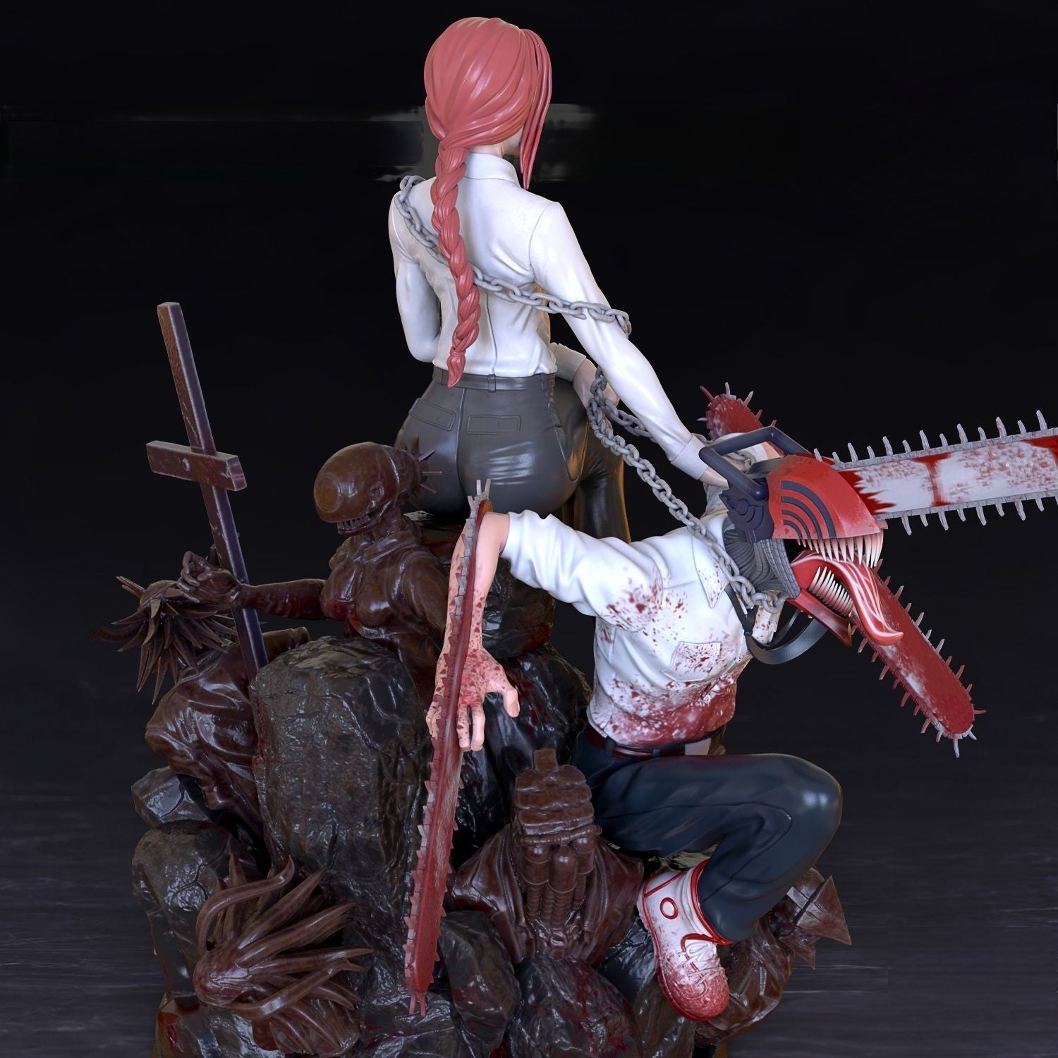 Makima and Denji Diorama - Chainsaw Man - STL 3D Print Files - 3D Printed Garage Kit ガレージキット Resin Model Scale Figure フィギュア