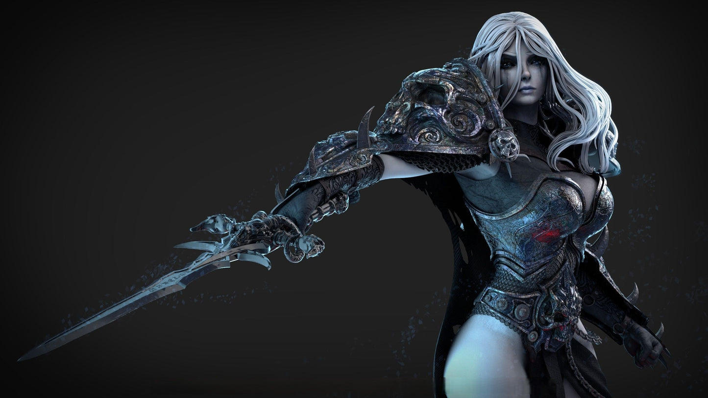 Female Death Knight Special Edition - World Of Warcraft - STL 3D Print Files - 3D Printed Garage Kit ガレージキット Resin Model Scale Figure フィギュア
