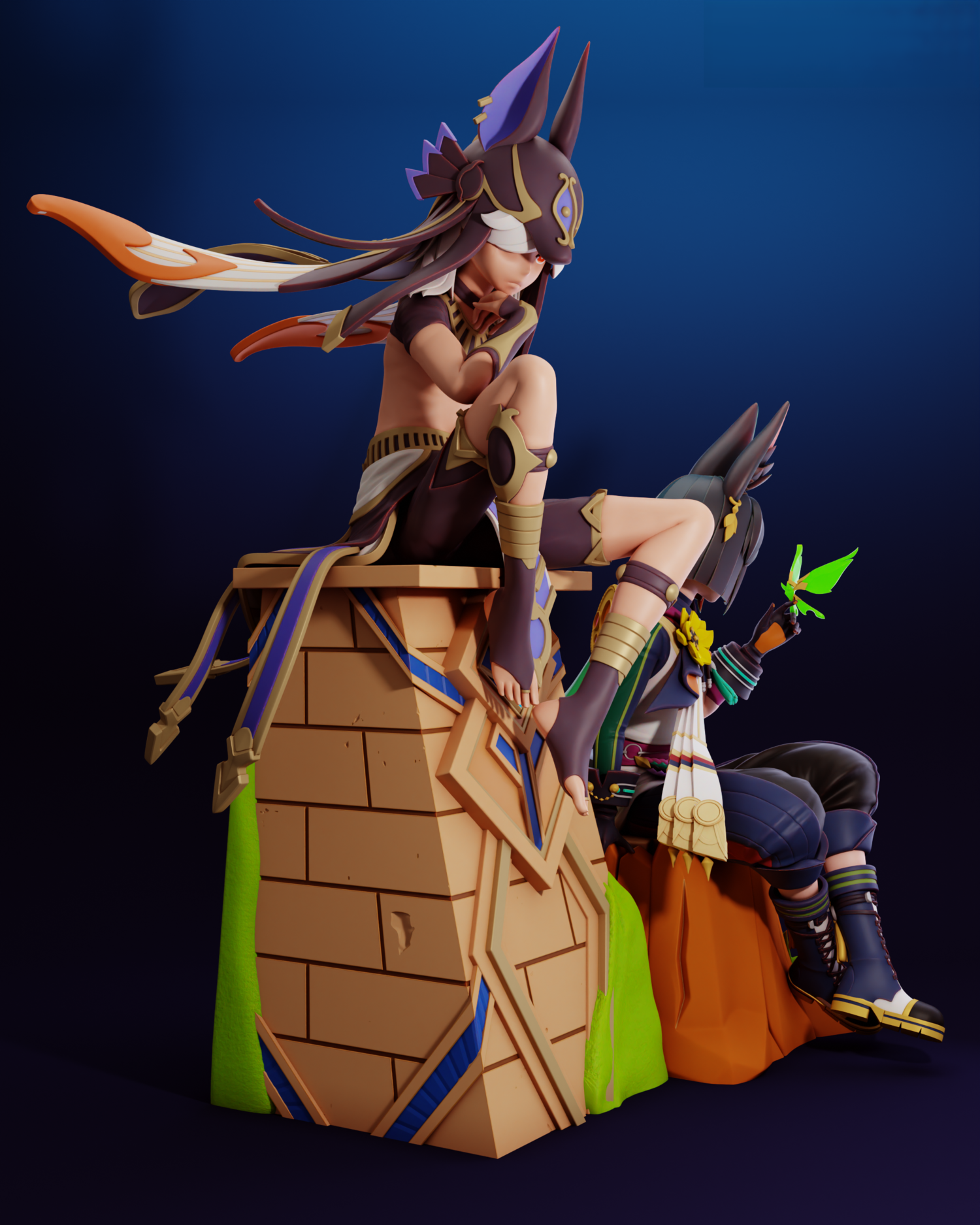 Cyno and Tighnari - Genshin Impact - STL 3D Print Files - 3D Printed Garage Kit ガレージキット Resin Model Scale Figure フィギュア