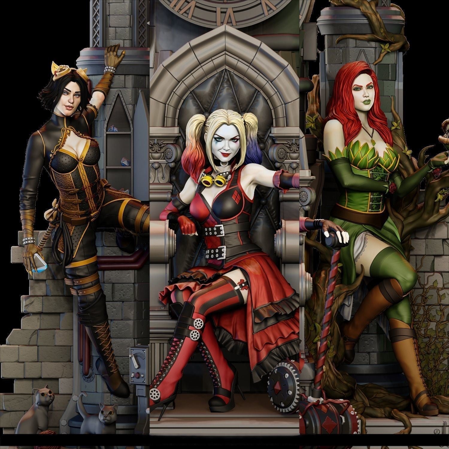Gotham City Sirens - DC Comics - STL 3D Print Files - 3D Printed Garage Kit ガレージキット Resin Model Scale Figure フィギュア