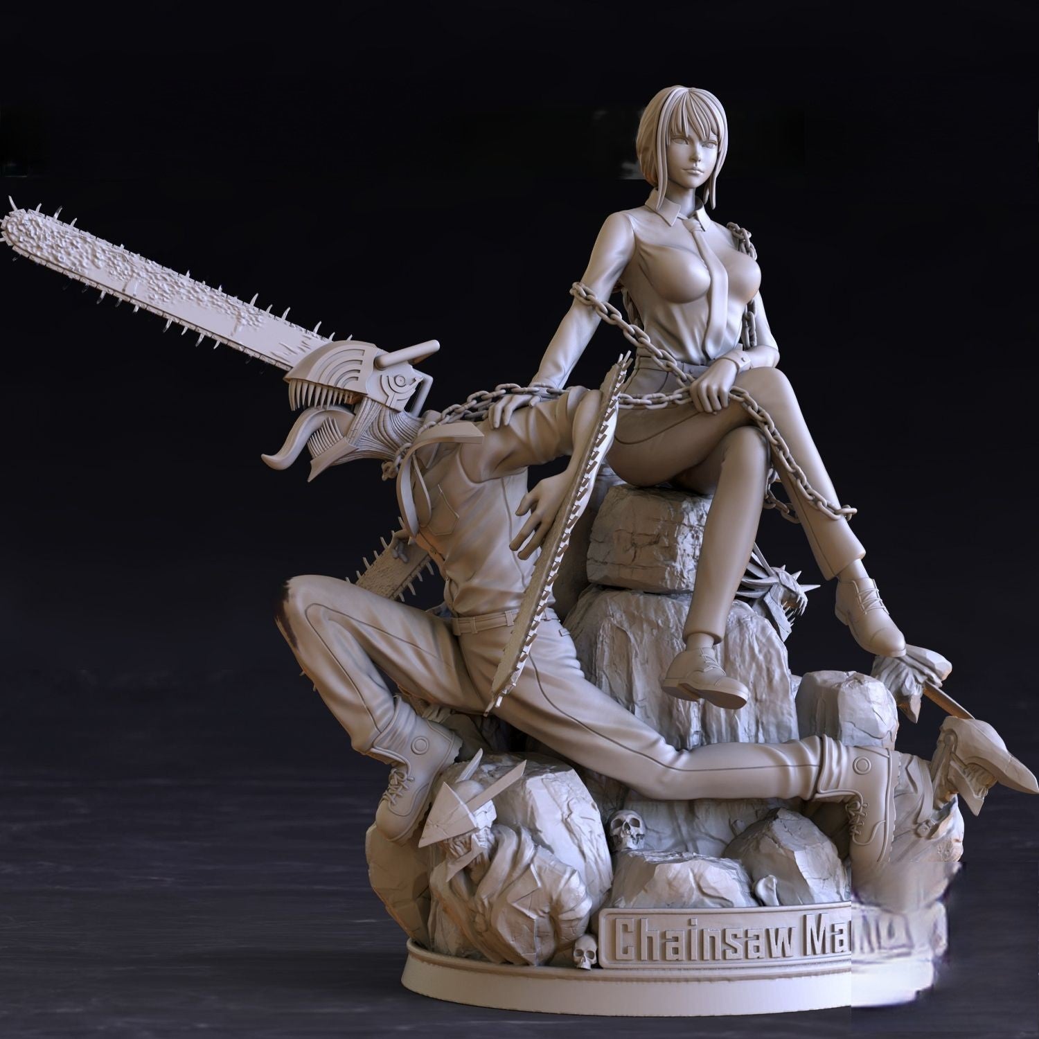 Makima and Denji Diorama - Chainsaw Man - STL 3D Print Files - 3D Printed Garage Kit ガレージキット Resin Model Scale Figure フィギュア