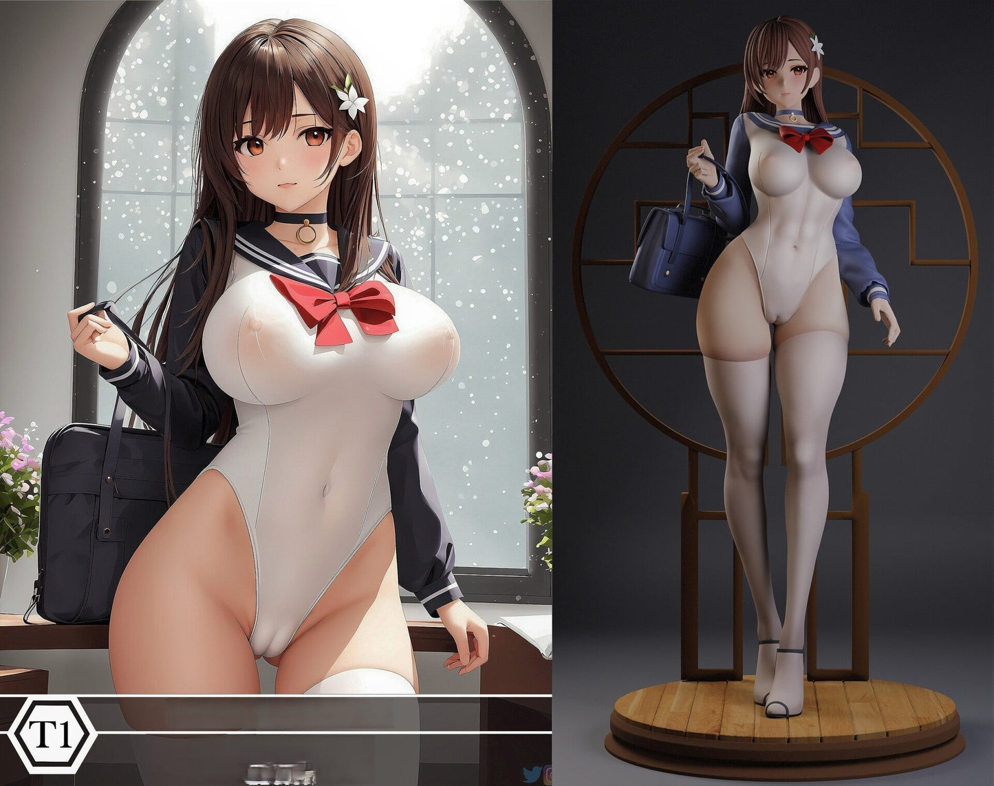 Sexy Schoolgirl - STL 3D Print Files - 3D Printed Garage Kit ガレージキット Resin Model Scale Figure フィギュア