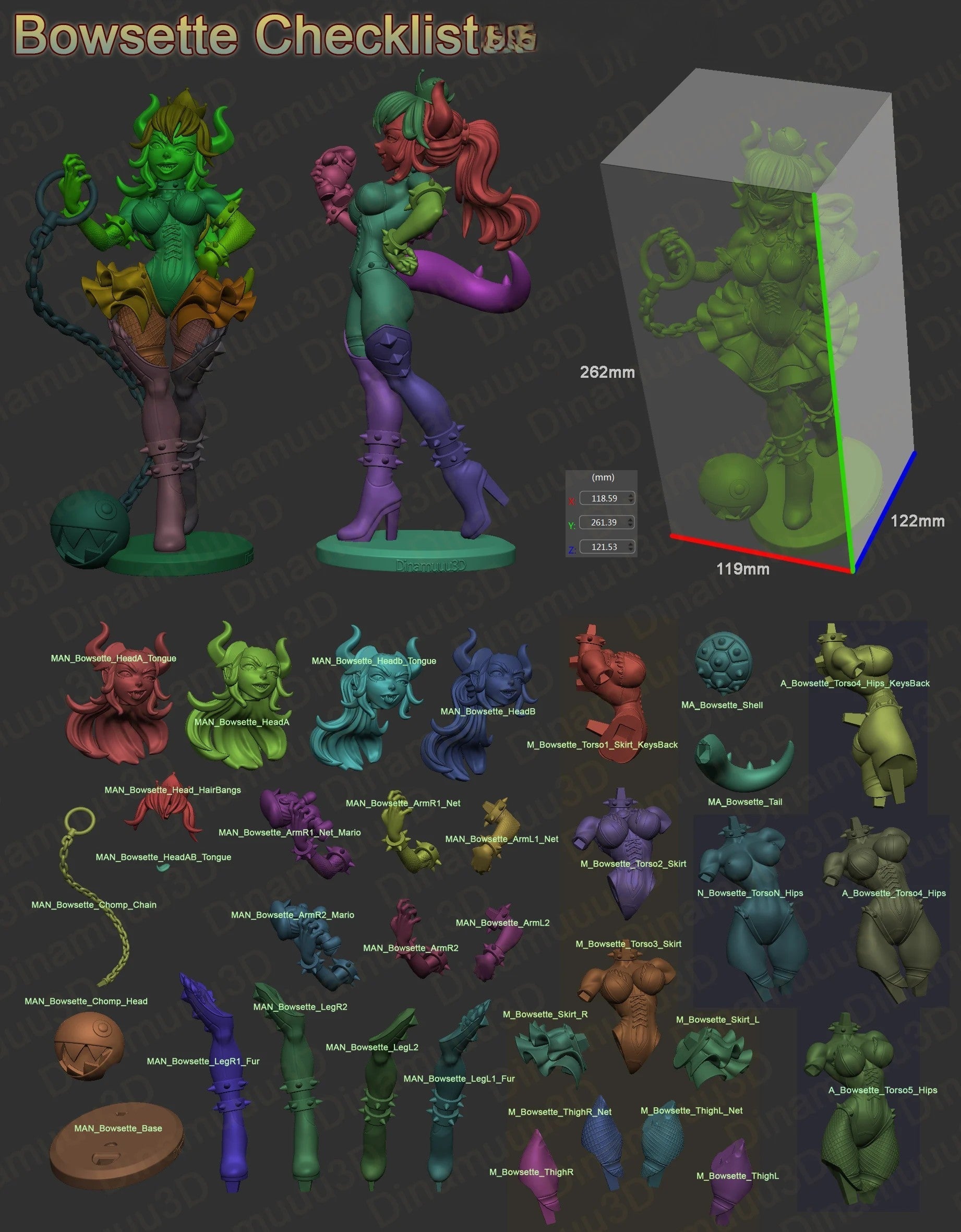 Bowsette Special Edition - Super Mario - STL 3D Print Files - 3D Printed Garage Kit ガレージキット Resin Model Scale Figure フィギュア
