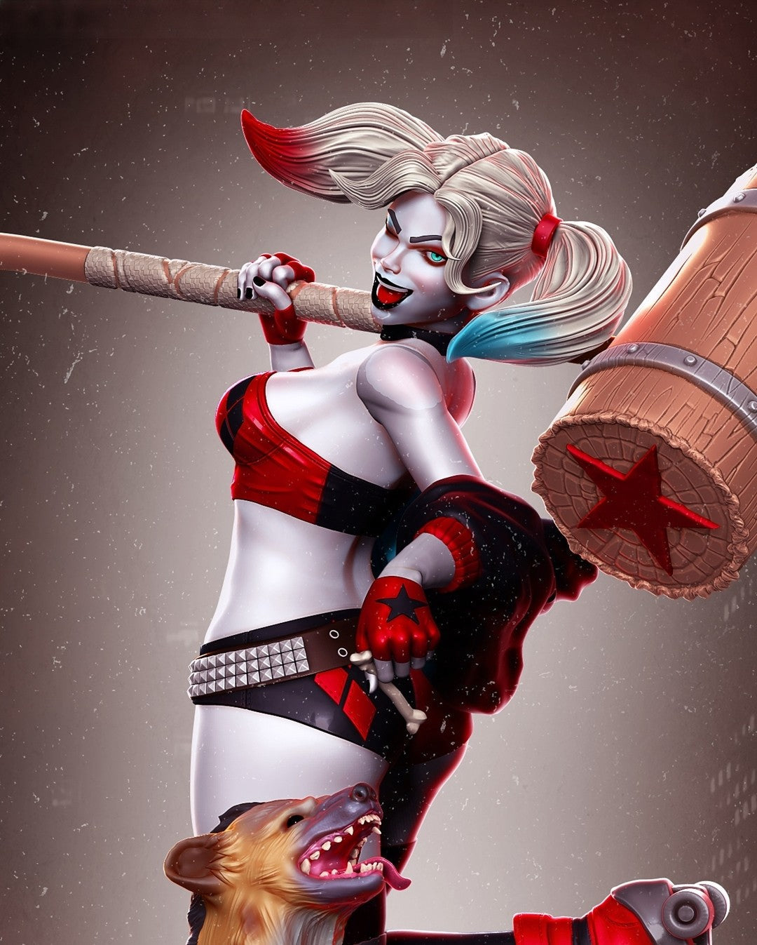 1571 Harley Quinn with Dud and Lou - STL 3D Print Files - 3D Printed Garage Kit ガレージキット Resin Model Scale Figure フィギュア