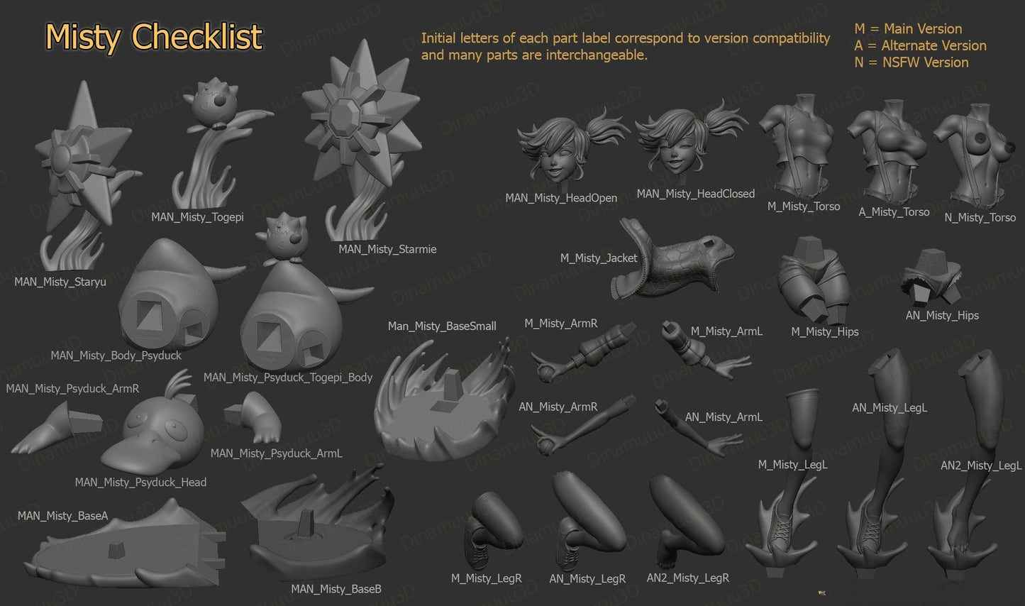 Misty Special Edition - Pokemon - STL 3D Print Files - 3D Printed Garage Kit ガレージキット Resin Model Scale Figure フィギュア