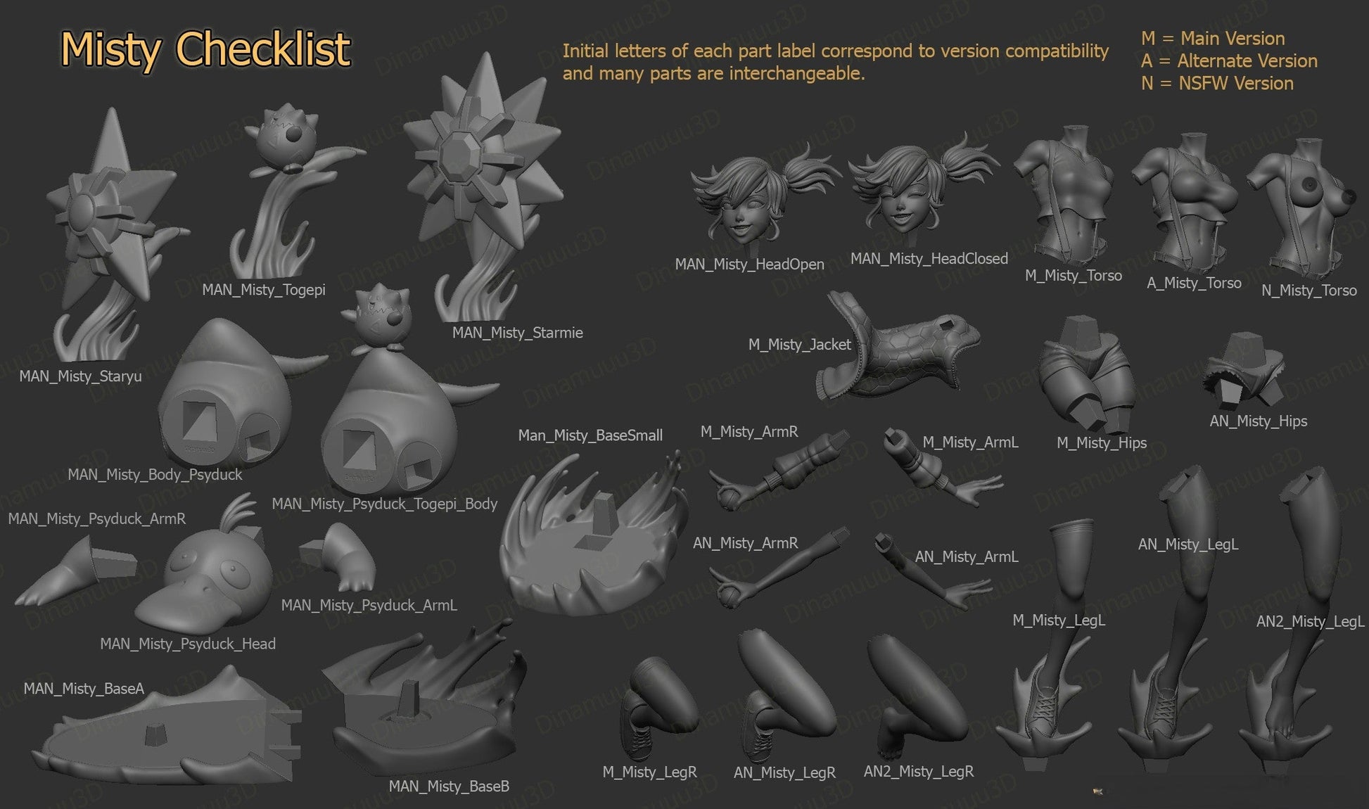 Misty Special Edition - Pokemon - STL 3D Print Files - 3D Printed Garage Kit ガレージキット Resin Model Scale Figure フィギュア