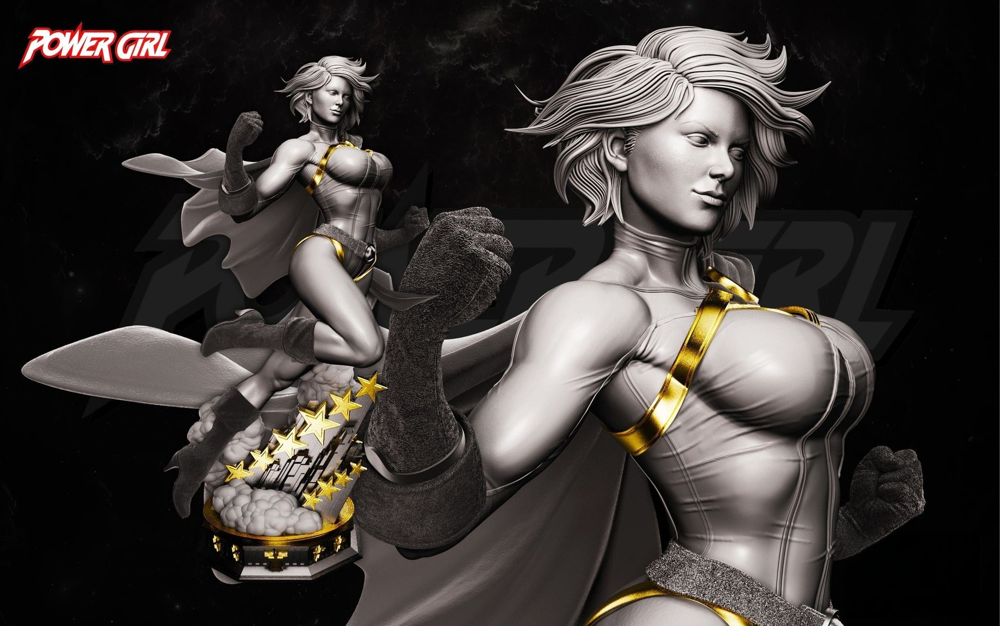 Power Girl - STL 3D Print Files - 3D Printed Garage Kit ガレージキット Resin Model Scale Figure フィギュア