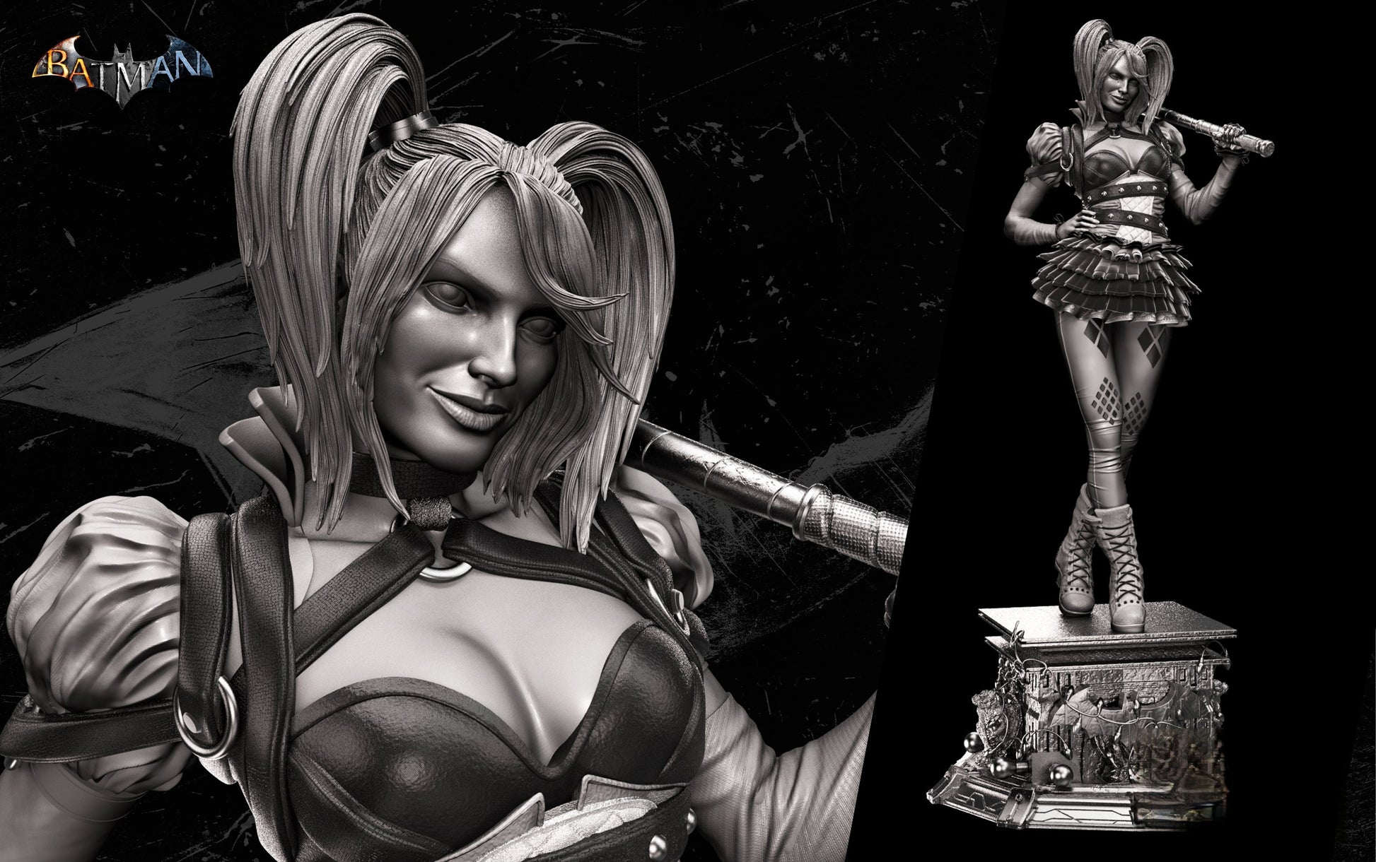 Harley Quinn Sculpture & Bust - STL 3D Print Files - 3D Printed Garage Kit ガレージキット Resin Model Scale Figure フィギュア