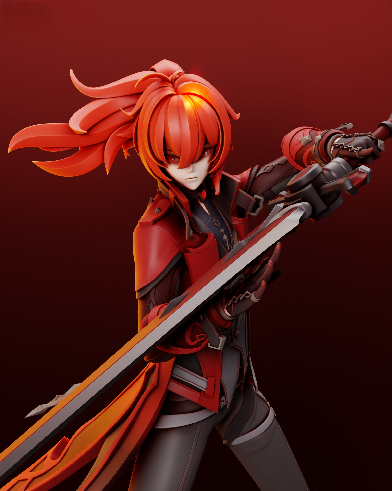 Diluc - Genshin Impact - STL 3D Print Files - 3D Printed Garage Kit ガレージキット Resin Model Scale Figure フィギュア