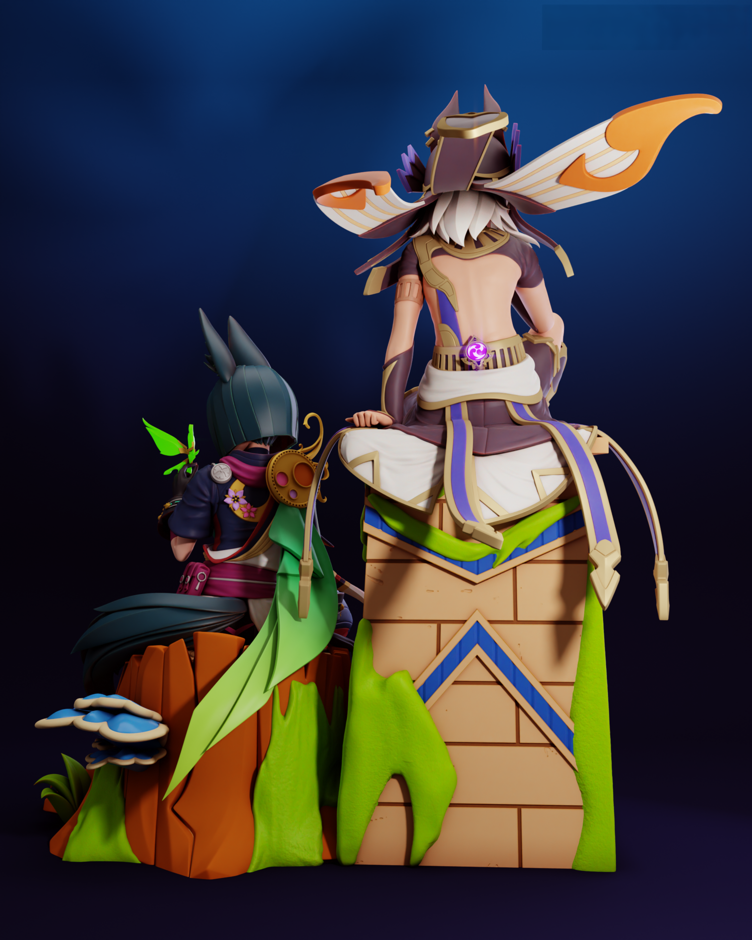 Cyno and Tighnari - Genshin Impact - STL 3D Print Files - 3D Printed Garage Kit ガレージキット Resin Model Scale Figure フィギュア
