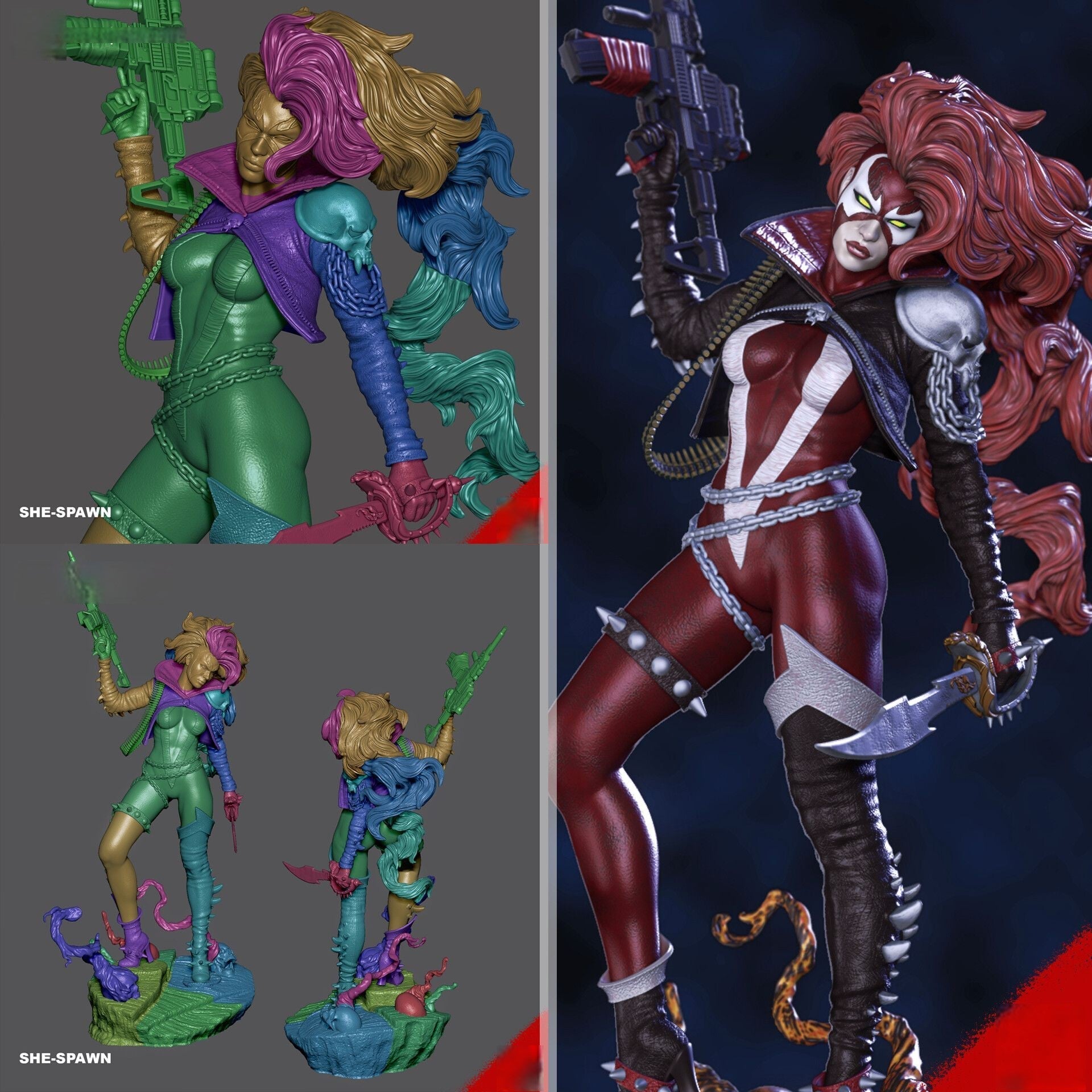 She-Spawn - Jessica Priest - STL 3D Print Files - 3D Printed Garage Kit ガレージキット Resin Model Scale Figure フィギュア