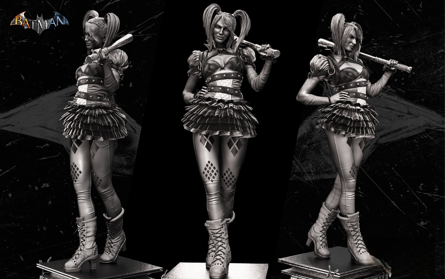 Harley Quinn Sculpture & Bust - STL 3D Print Files - 3D Printed Garage Kit ガレージキット Resin Model Scale Figure フィギュア