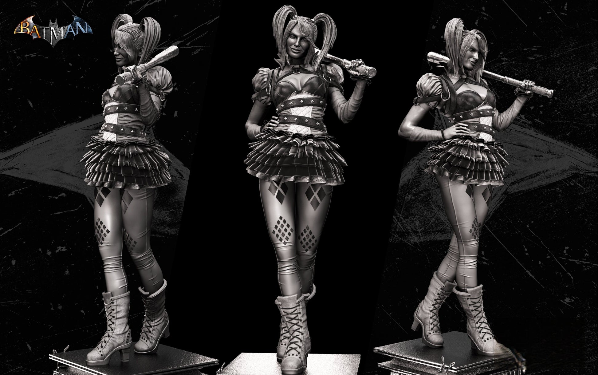 Harley Quinn Sculpture & Bust - STL 3D Print Files - 3D Printed Garage Kit ガレージキット Resin Model Scale Figure フィギュア