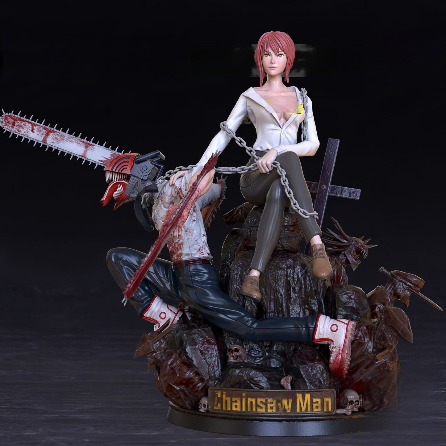 Makima and Denji Diorama - Chainsaw Man - STL 3D Print Files - 3D Printed Garage Kit ガレージキット Resin Model Scale Figure フィギュア