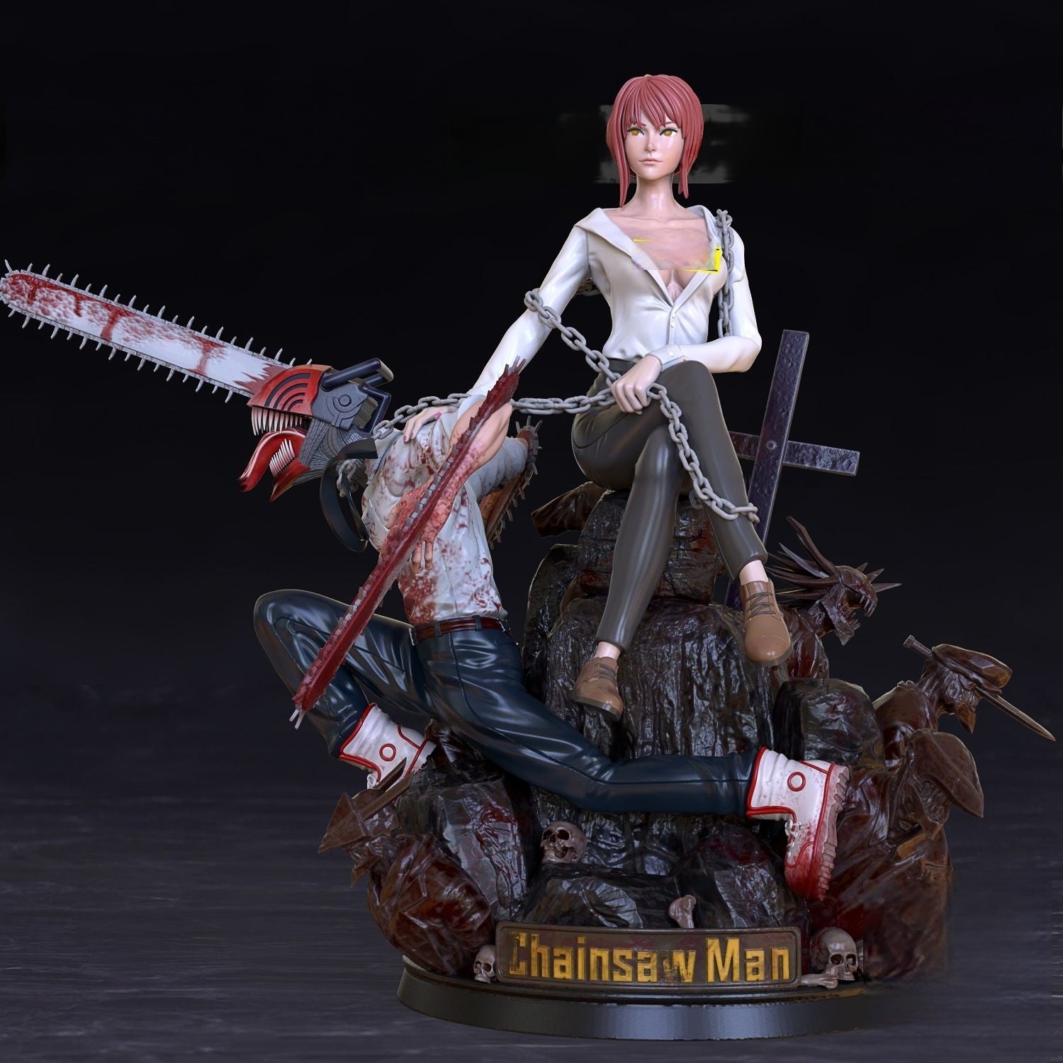 Makima and Denji Diorama - Chainsaw Man - STL 3D Print Files - 3D Printed Garage Kit ガレージキット Resin Model Scale Figure フィギュア