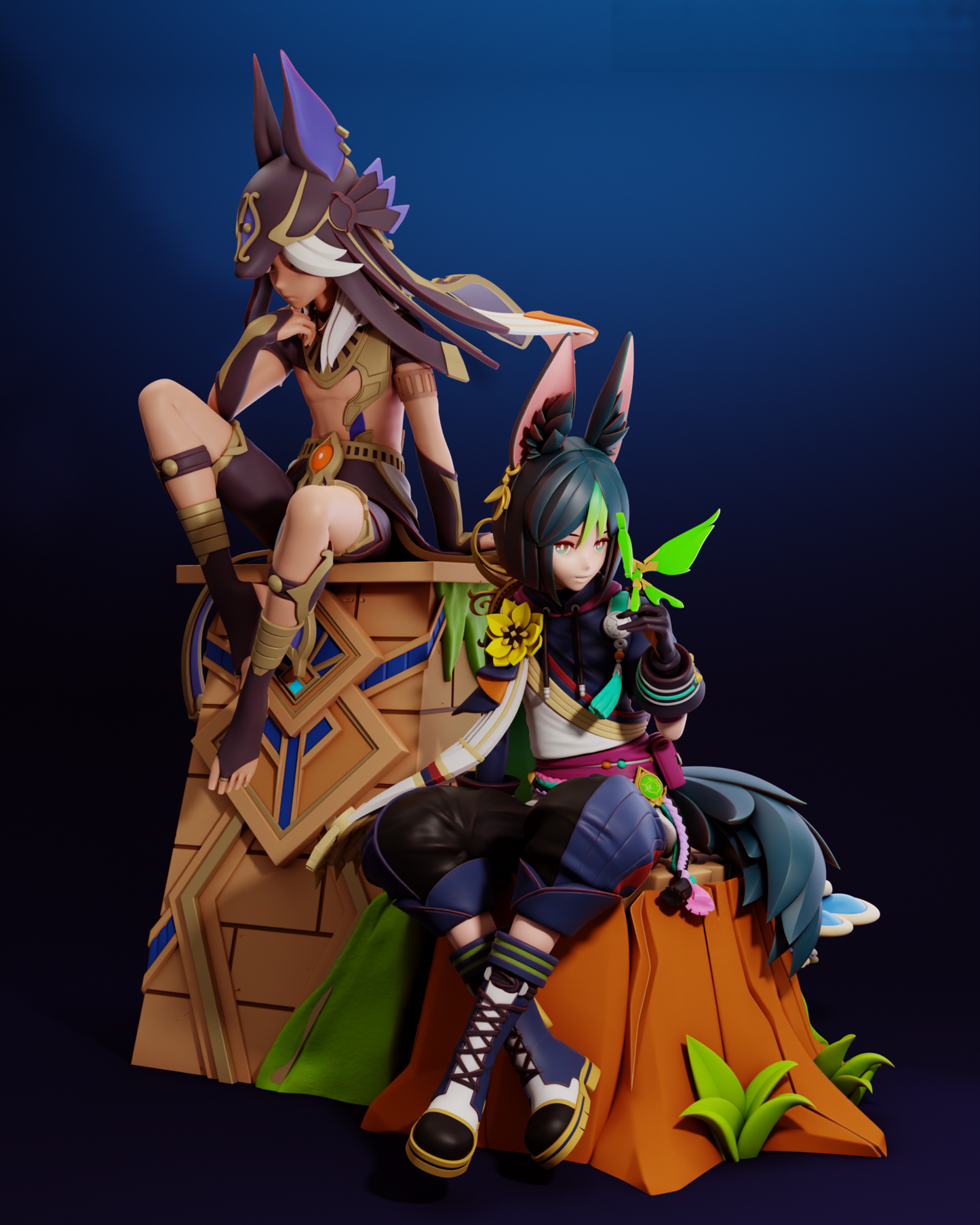 Cyno and Tighnari - Genshin Impact - STL 3D Print Files - 3D Printed Garage Kit ガレージキット Resin Model Scale Figure フィギュア