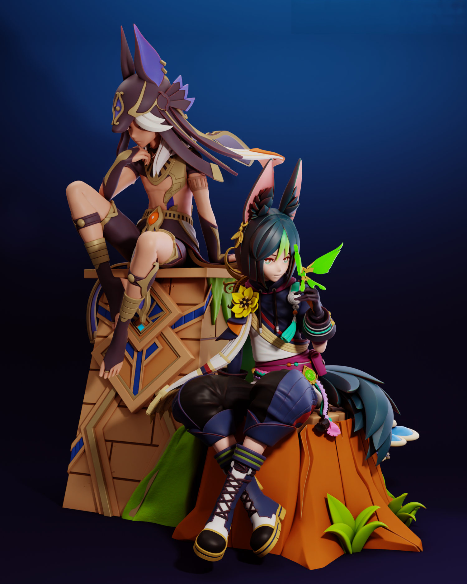Cyno and Tighnari - Genshin Impact - STL 3D Print Files - 3D Printed Garage Kit ガレージキット Resin Model Scale Figure フィギュア