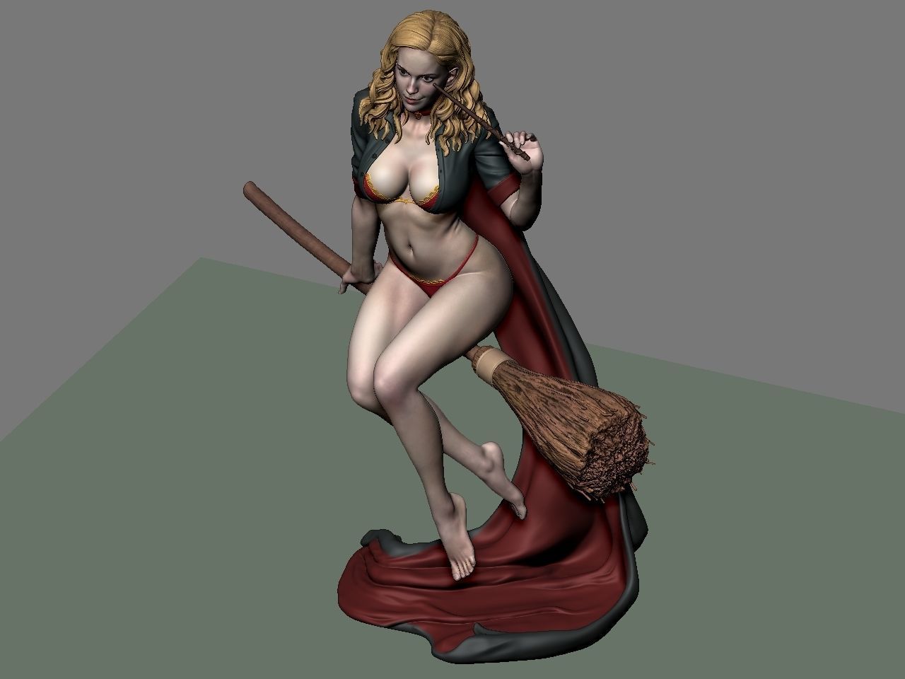 Hermione Adult on the Broomstick - Harry Potter - STL 3D Print Files - 3D Printed Garage Kit ガレージキット Resin Model Scale Figure フィギュア