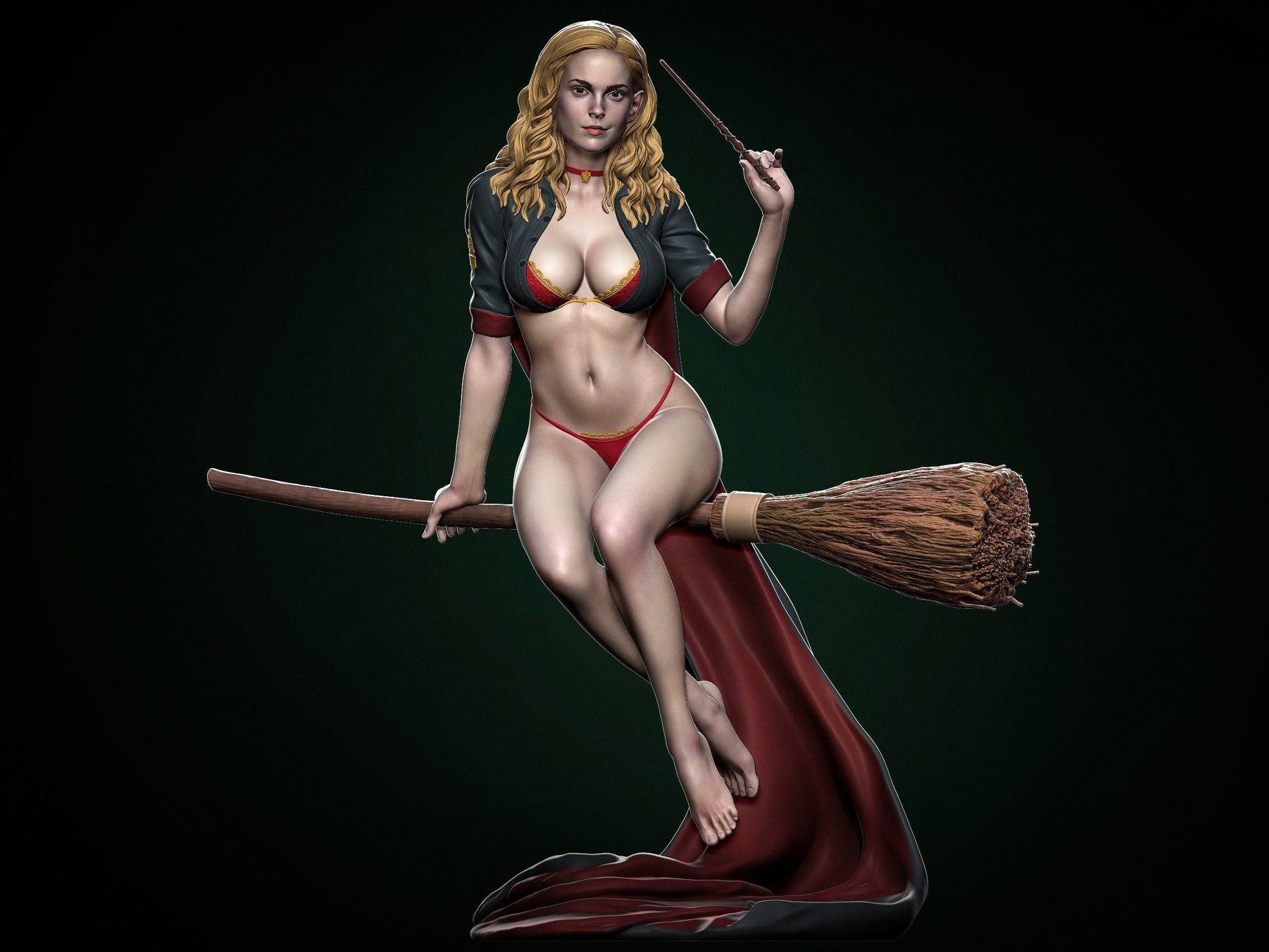 Hermione Adult on the Broomstick - Harry Potter - STL 3D Print Files - 3D Printed Garage Kit ガレージキット Resin Model Scale Figure フィギュア