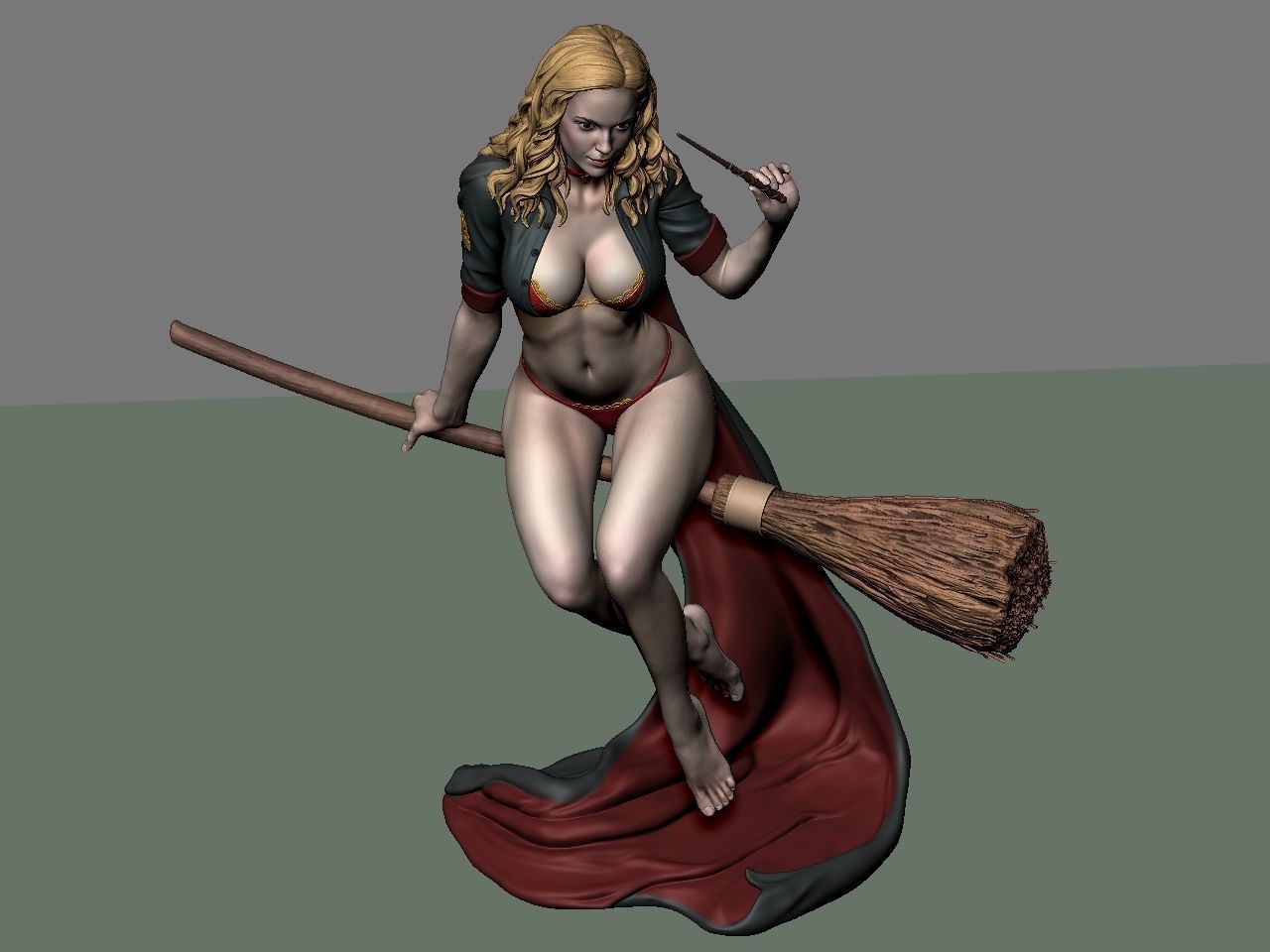 Hermione Adult on the Broomstick - Harry Potter - STL 3D Print Files - 3D Printed Garage Kit ガレージキット Resin Model Scale Figure フィギュア