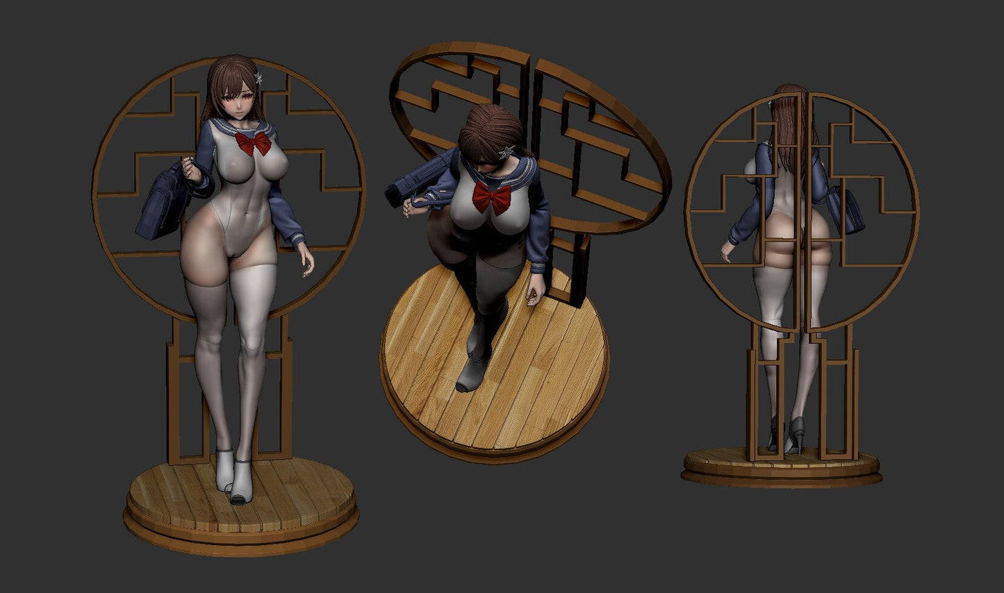Sexy Schoolgirl - STL 3D Print Files - 3D Printed Garage Kit ガレージキット Resin Model Scale Figure フィギュア