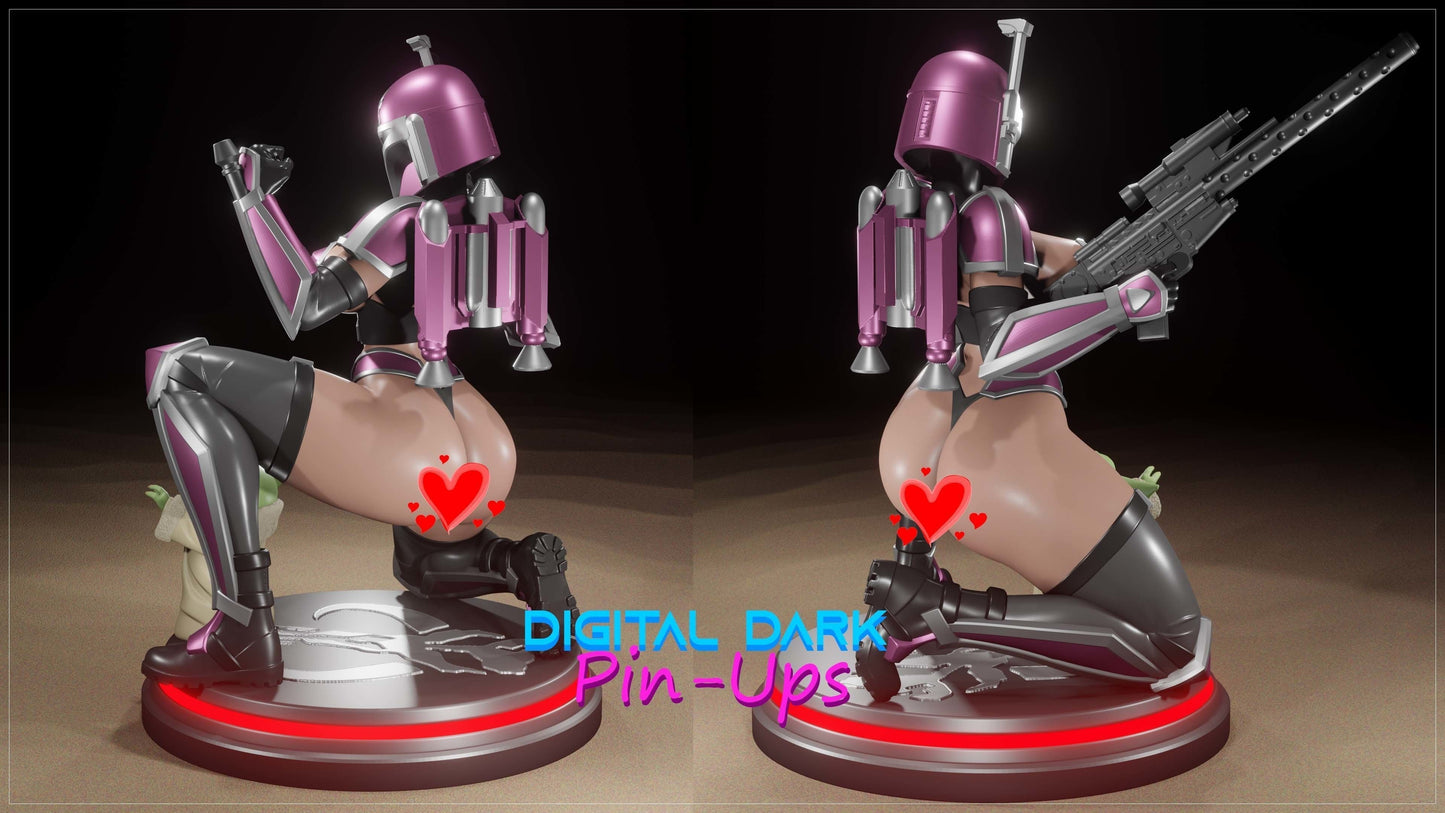 Mandalorian Girl Special Edition and Baby Yoda - STL 3D Print Files - 3D Printed Garage Kit ガレージキット Resin Model Scale Figure フィギュア