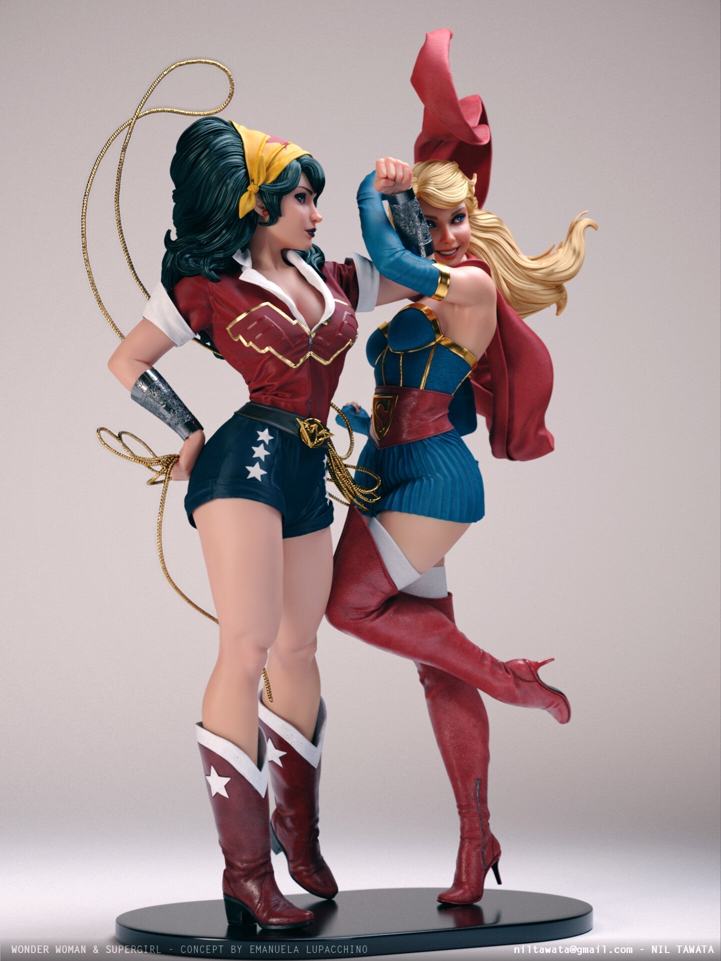 Classic Wonder Woman And Supergirl - STL 3D Print Files - 3D Printed Garage Kit ガレージキット Resin Model Scale Figure フィギュア