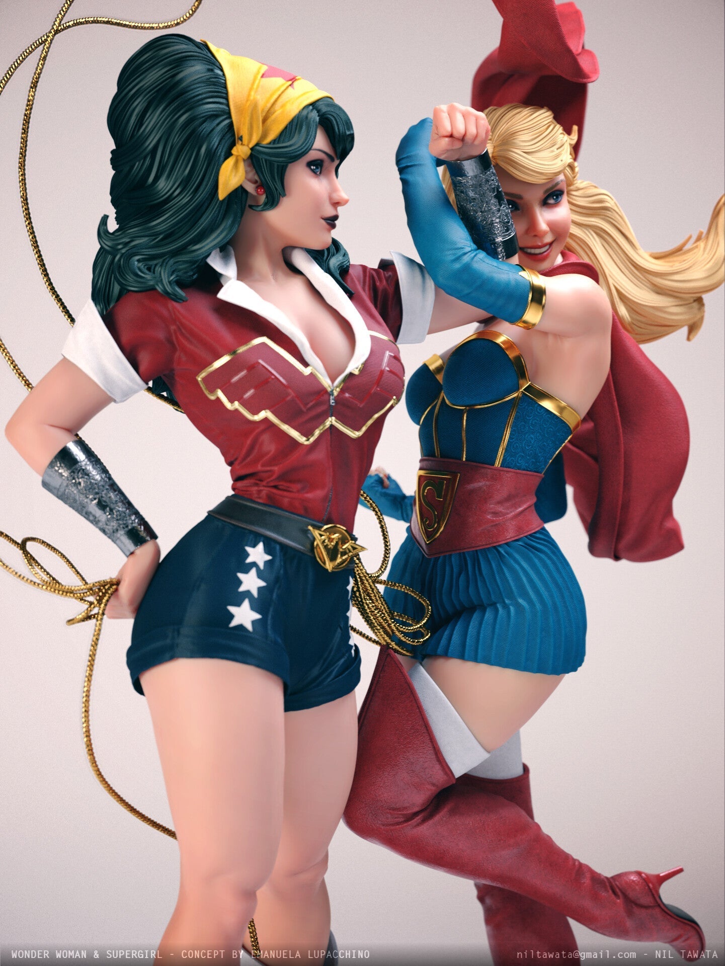 Classic Wonder Woman And Supergirl - STL 3D Print Files - 3D Printed Garage Kit ガレージキット Resin Model Scale Figure フィギュア
